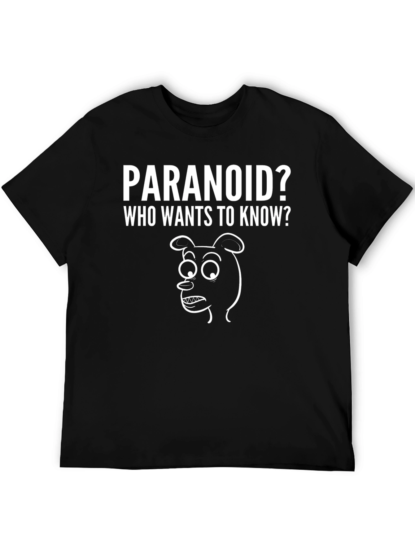 Black Paranoid? Graphic T-Shirt - Funny Cartoon Bear Tee view 5