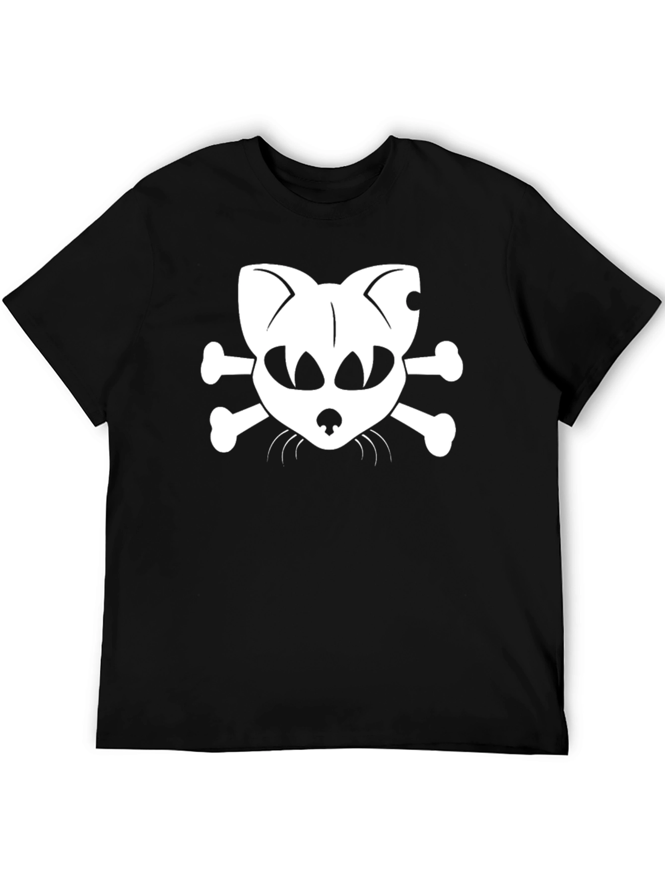 Black Cat Skull & Crossbones Graphic T-Shirt - Black Cotton Tee view 5