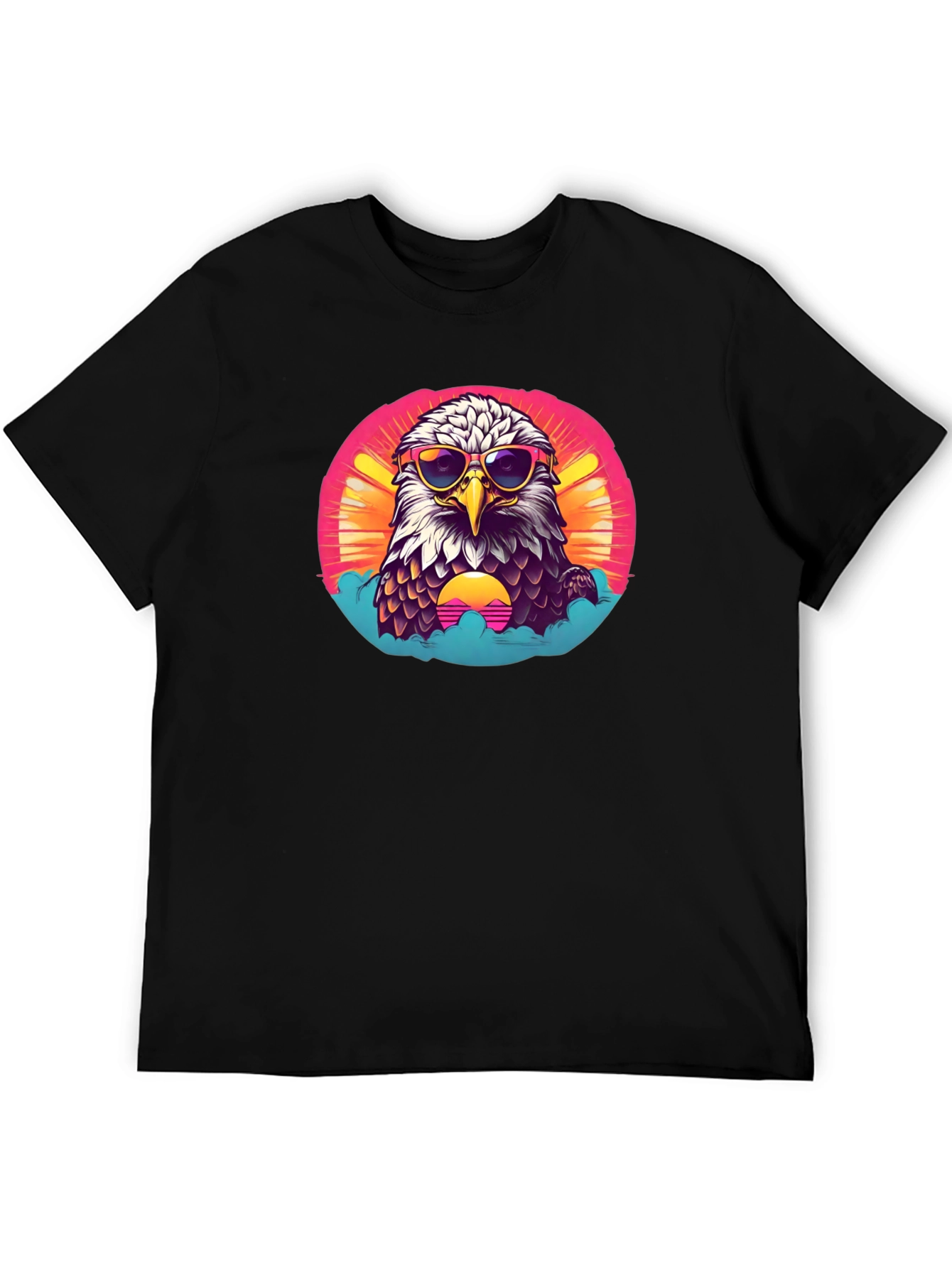 Black Cool Eagle Graphic Tee - Retro Sunset Design view 5