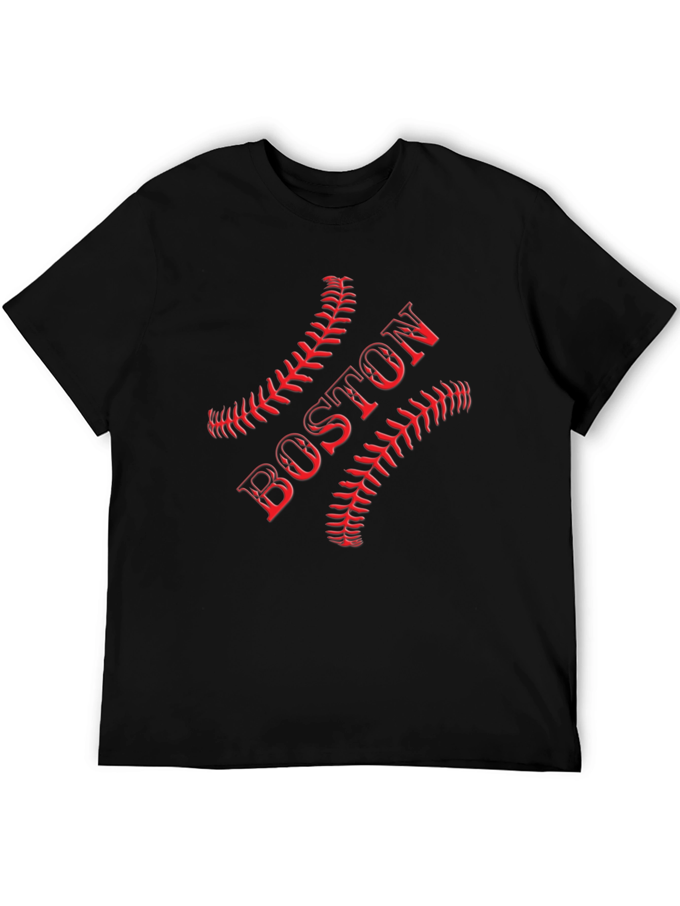 Black Boston Baseball T-Shirt - Red Stitch Design view 5