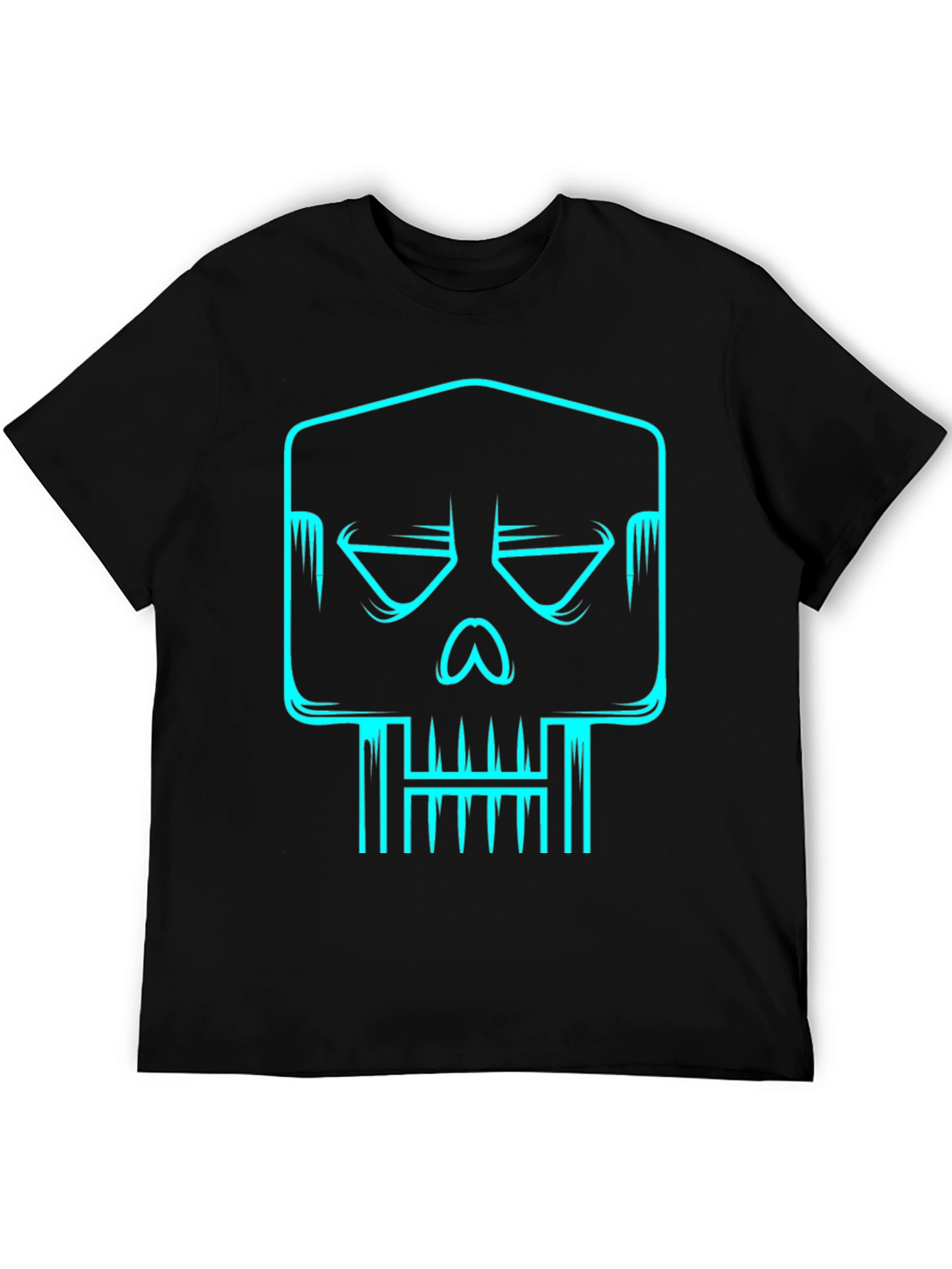 Black Cyber Skull Graphic Tee - Black Cotton T-Shirt view 5