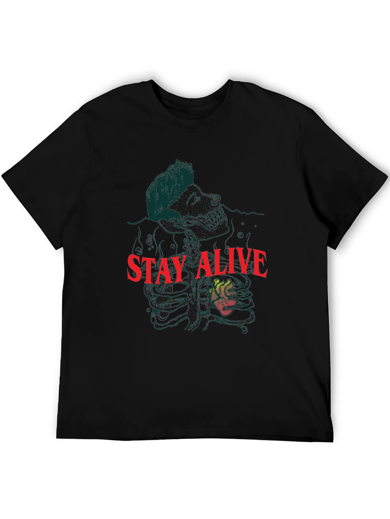 Black Stay Alive Graphic Tee - Black Crew Neck Cotton T-Shirt view 5
