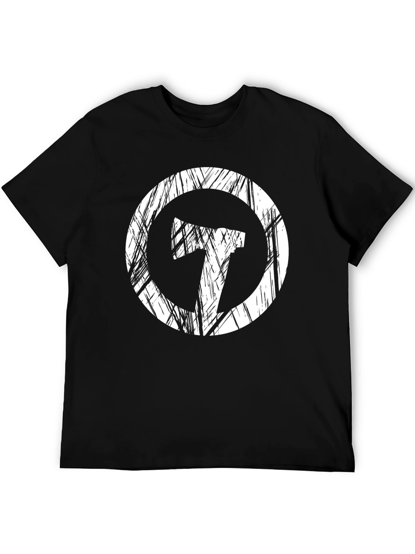 Black Distressed Circle Axe Graphic Black Tee Shirt view 5