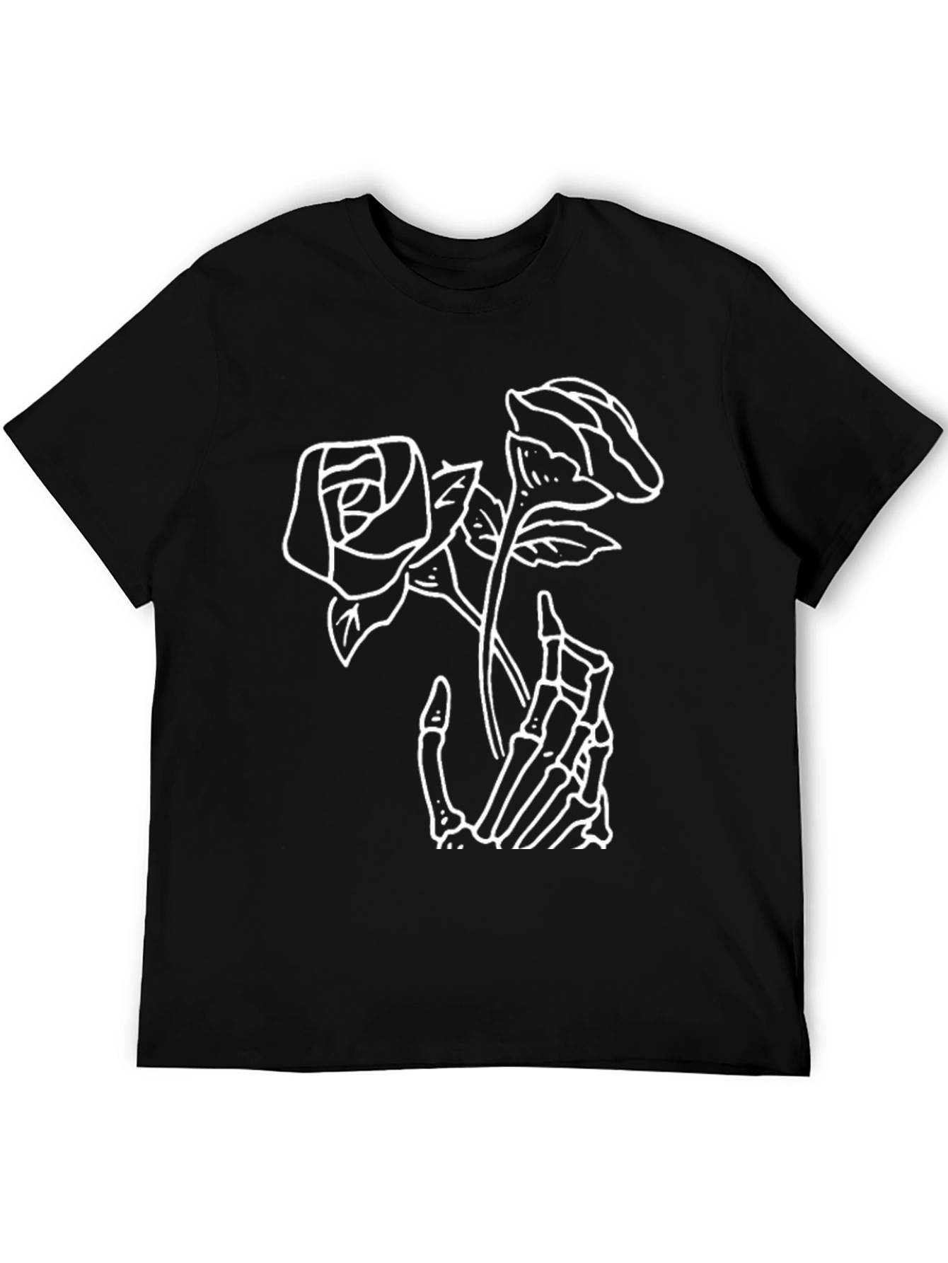 Black Skeleton Hand Rose Graphic Tee - Black Casual T-Shirt view 5