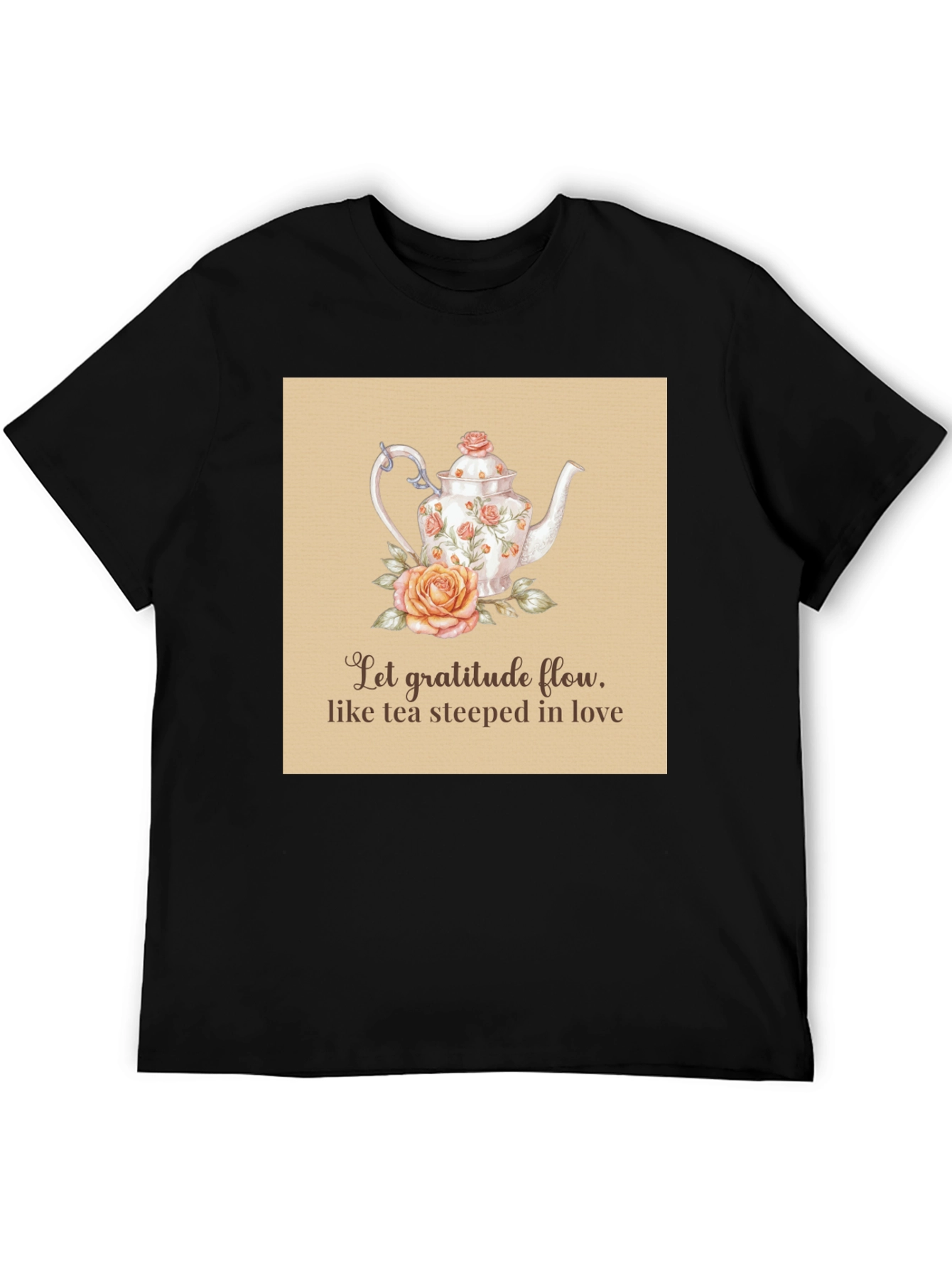 Black Gratitude Tea T-Shirt - Steeped in Love Design view 5