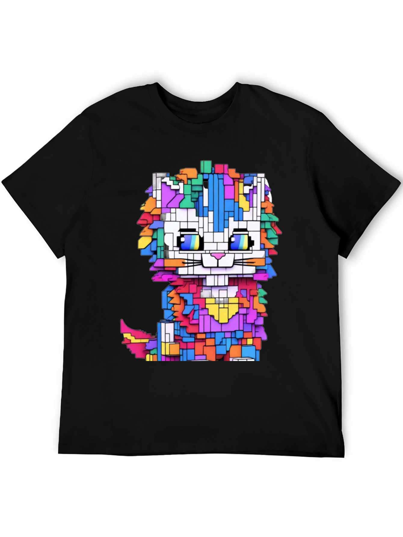 Black Pixel Cat T-Shirt - Funky Geometric Design view 5