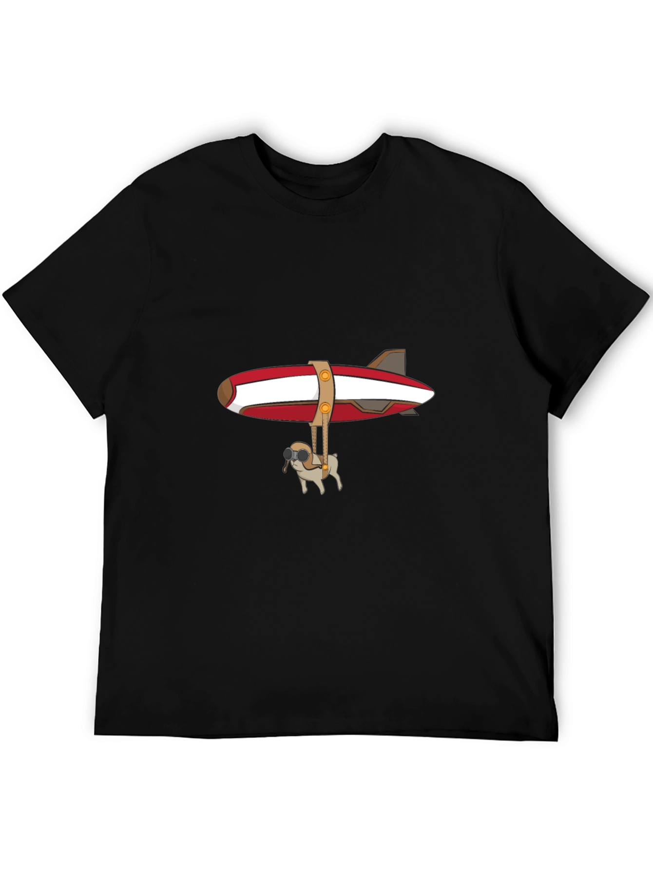 Black Pug Airship T-Shirt - Pilot Dog Design view 5