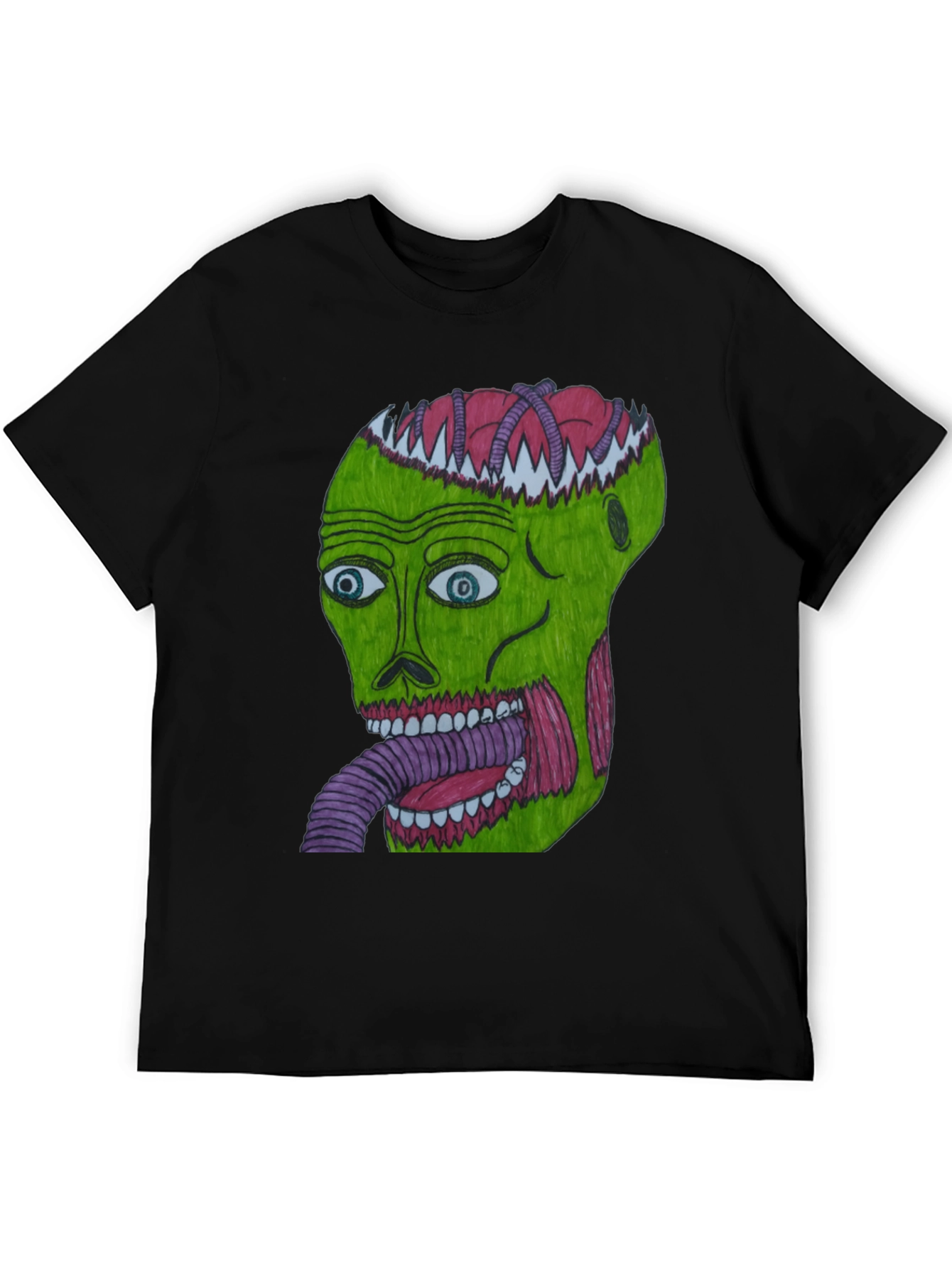 Black Grotesque Green Head Graphic T-Shirt view 5