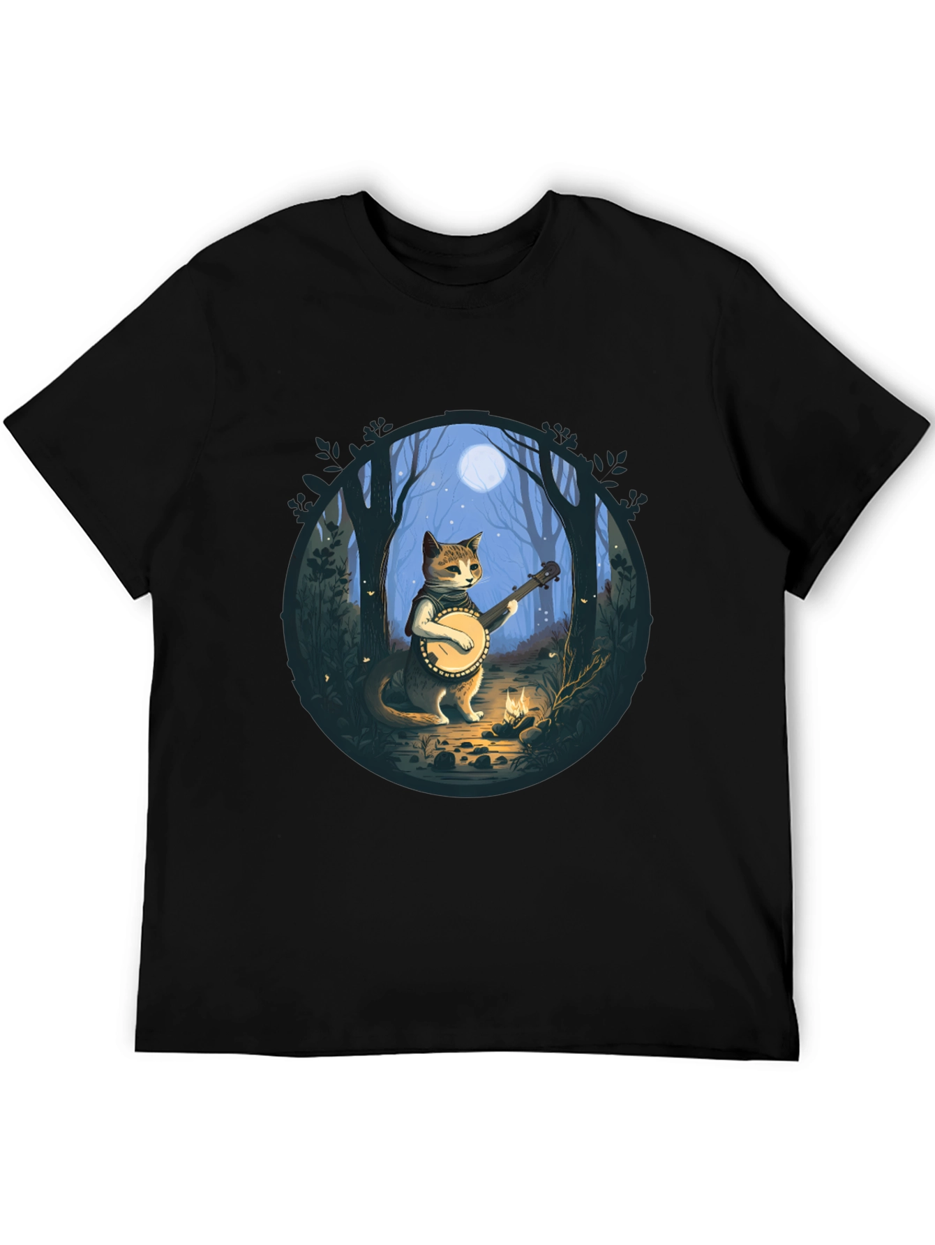 Black Cat Banjo Player Graphic Tee view 5