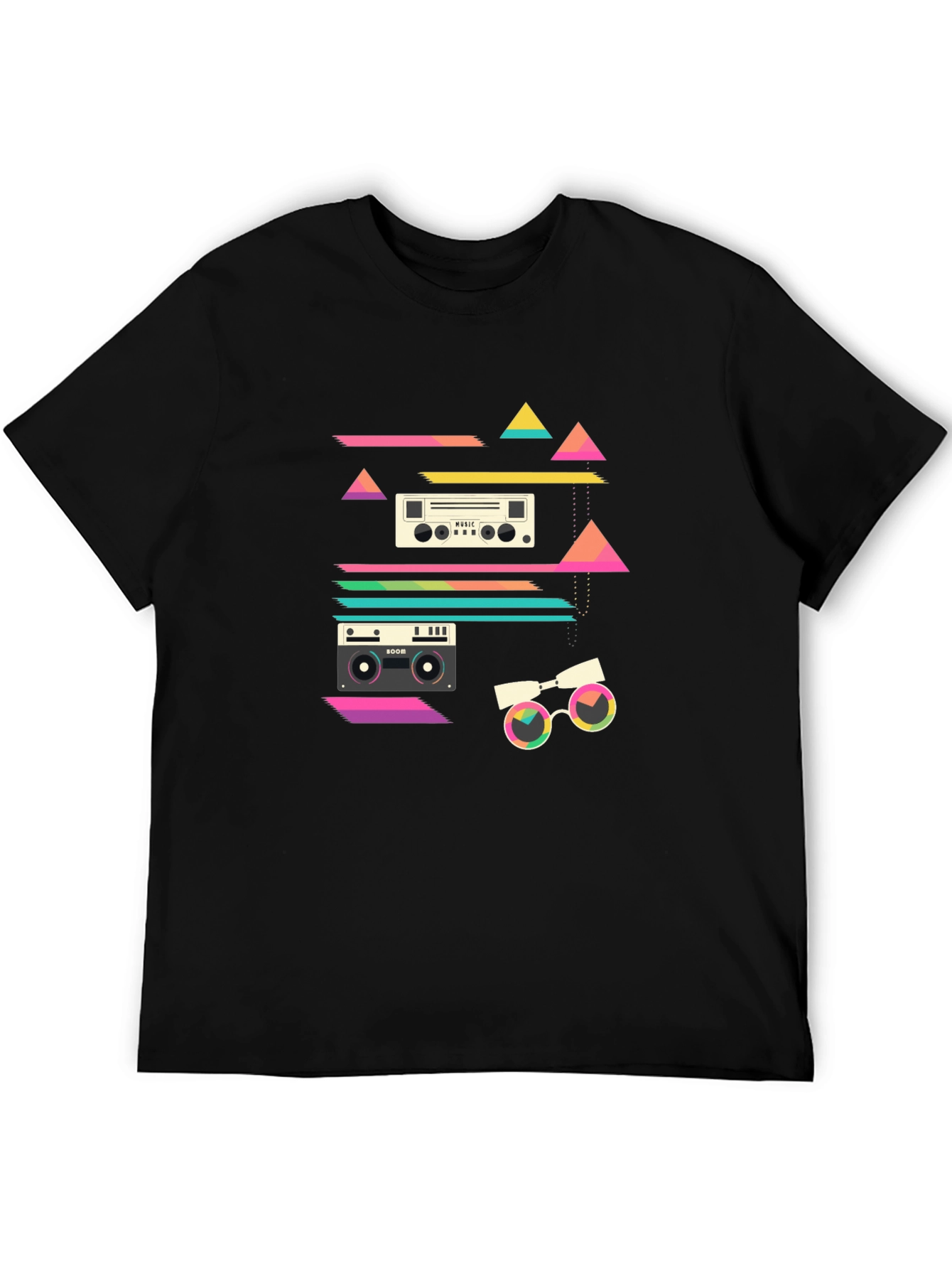 Black Retro Music Graphic T-Shirt - 80s Inspired Design view 5