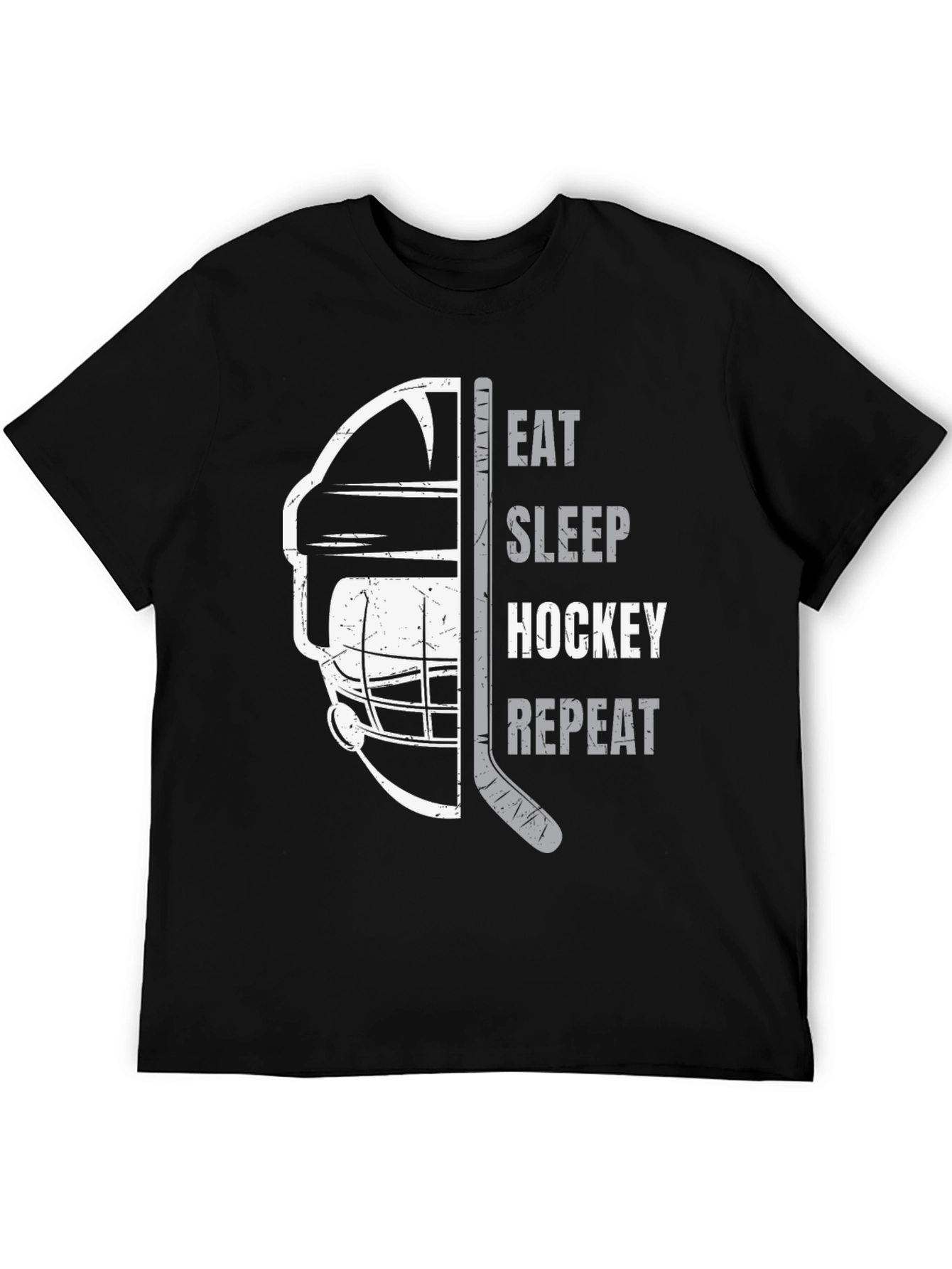 Black Eat Sleep Hockey Repeat Black Graphic Tee view 5