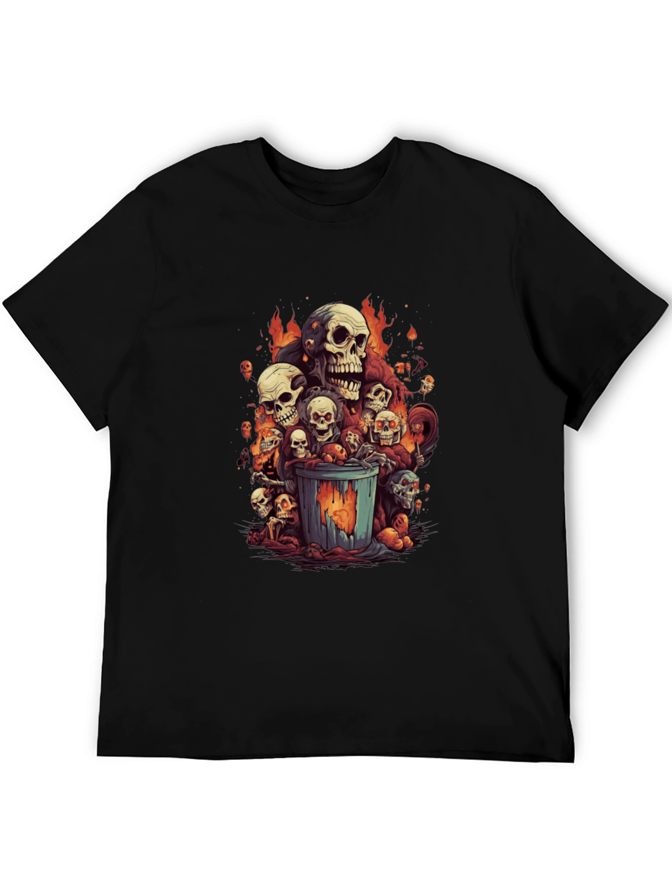 Black Skull Trash Can Graphic Tee - Men's Black T-Shirt view 5