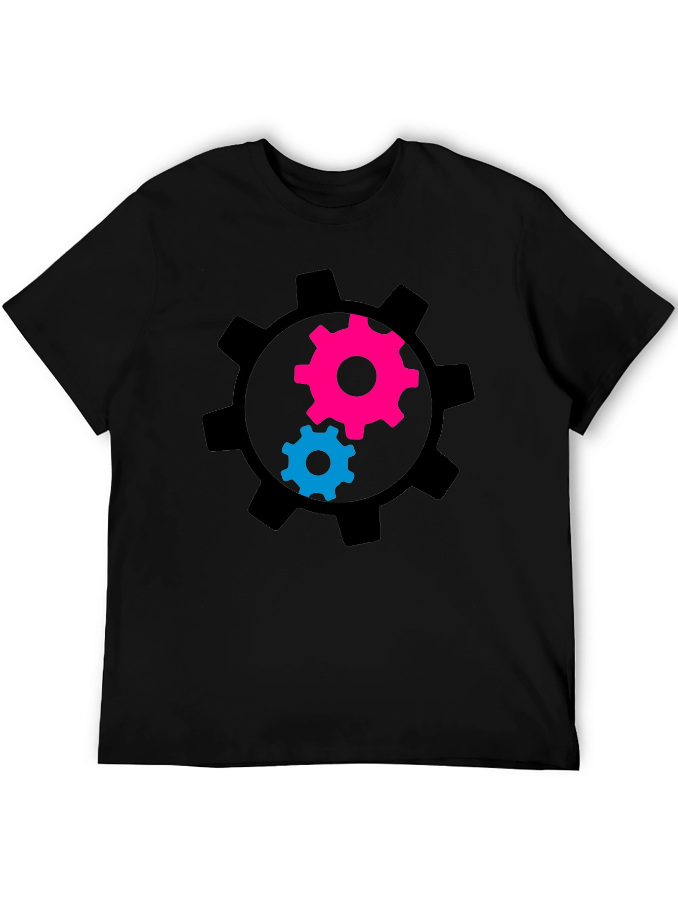 Black Gear Graphic Tee - Black Cotton Blend T-Shirt view 5
