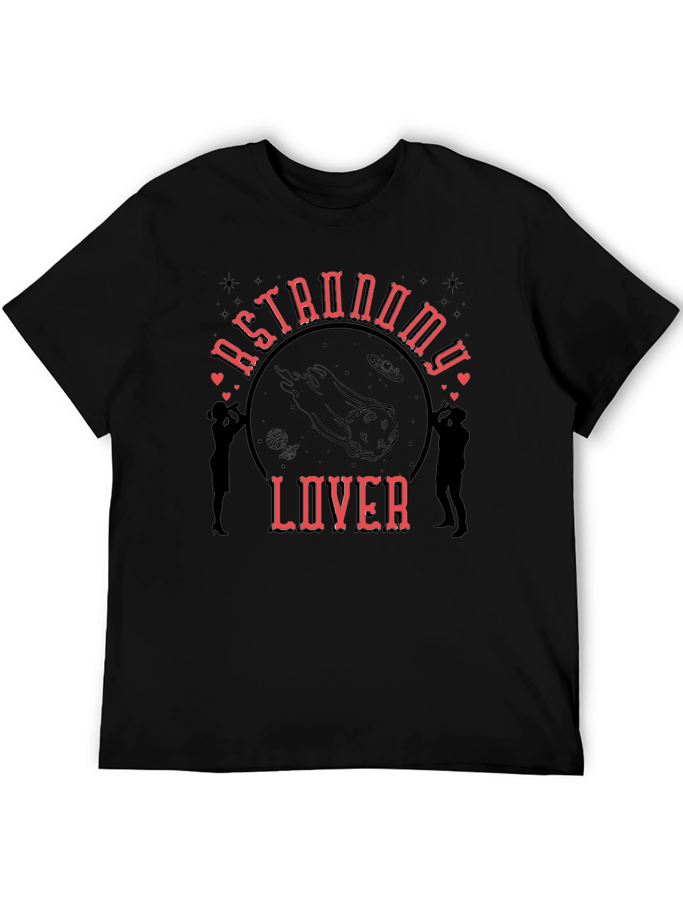Black Astronomy Lover Graphic Tee - Black Cotton T-Shirt view 5