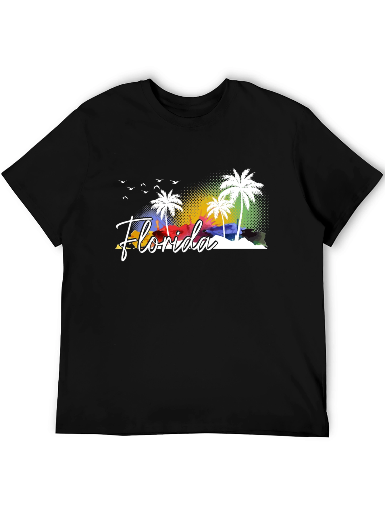 Black Florida Palm Tree Graphic Tee - Black Cotton T-Shirt view 5