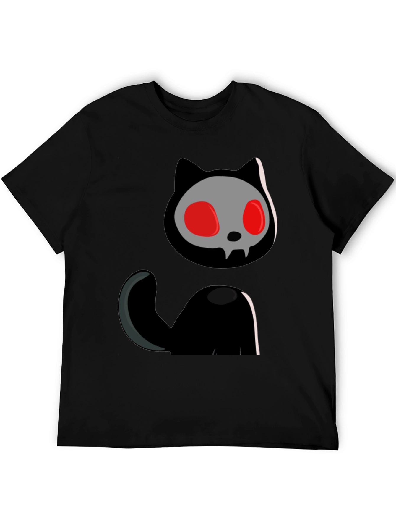 Black Skull Cat Graphic Tee - Black Cotton T-Shirt view 5