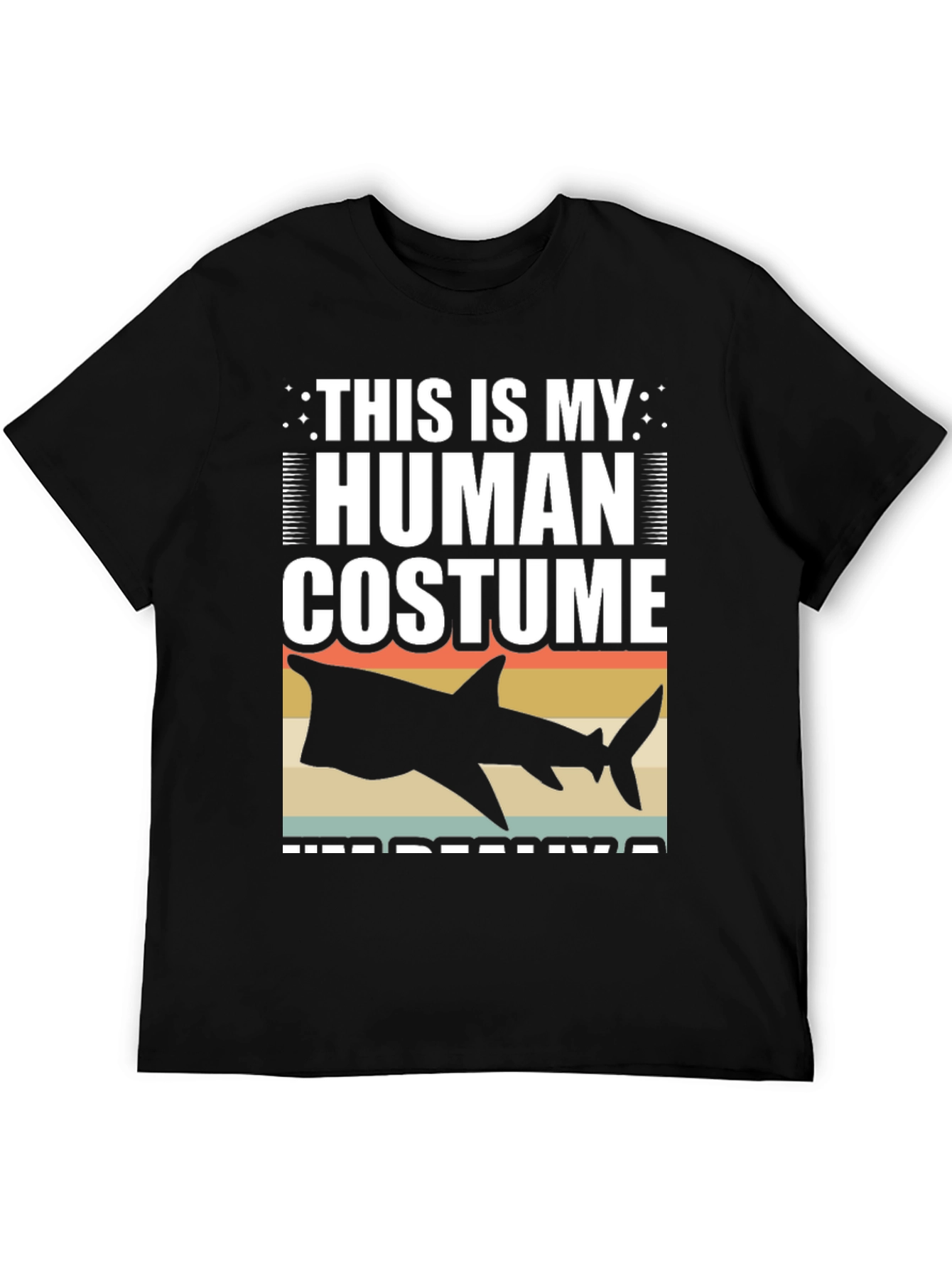 Black Human Costume Shark T-Shirt Funny Halloween Tee view 5
