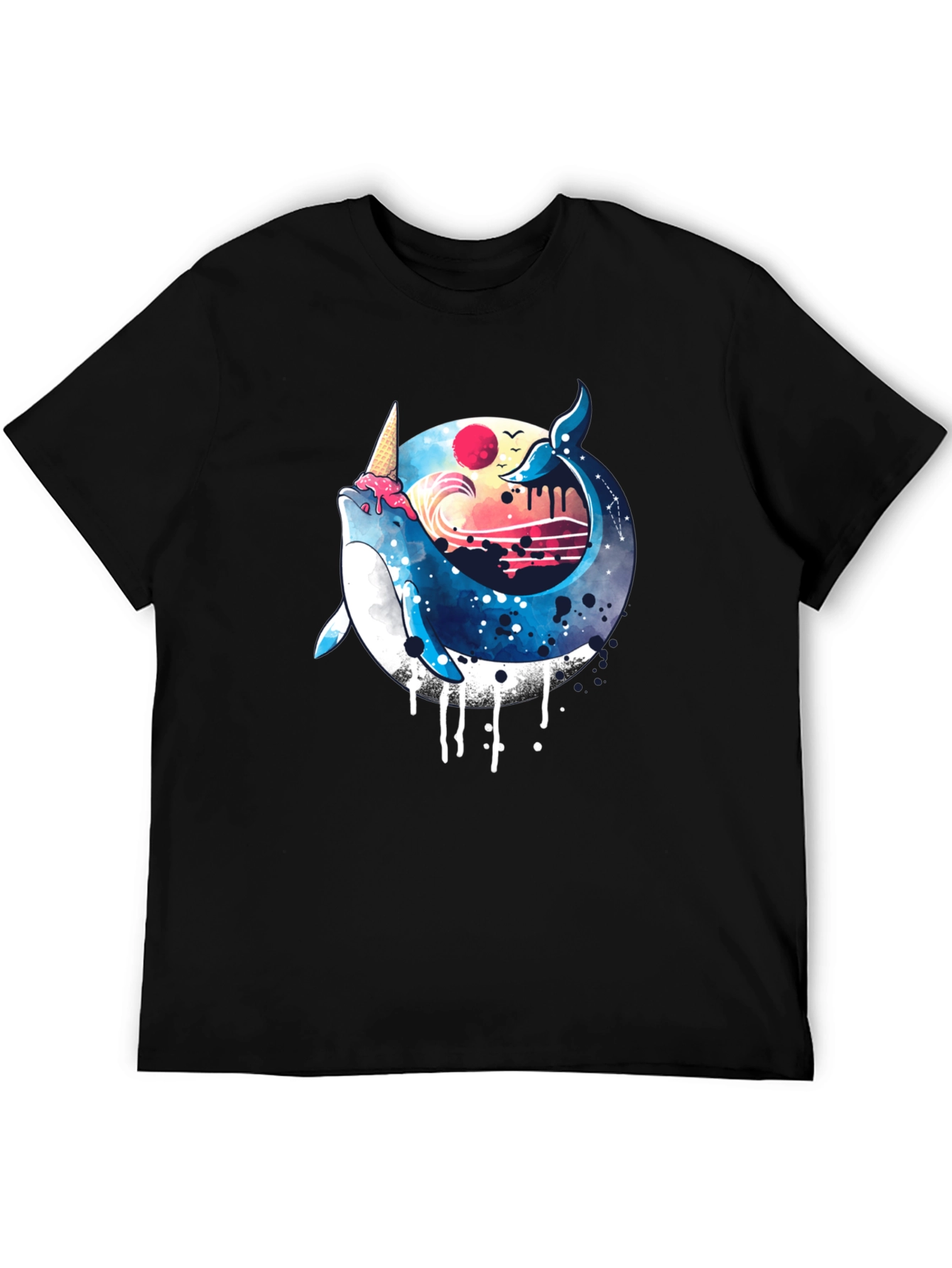 Black Whimsical Whale Ice Cream T-Shirt view 5