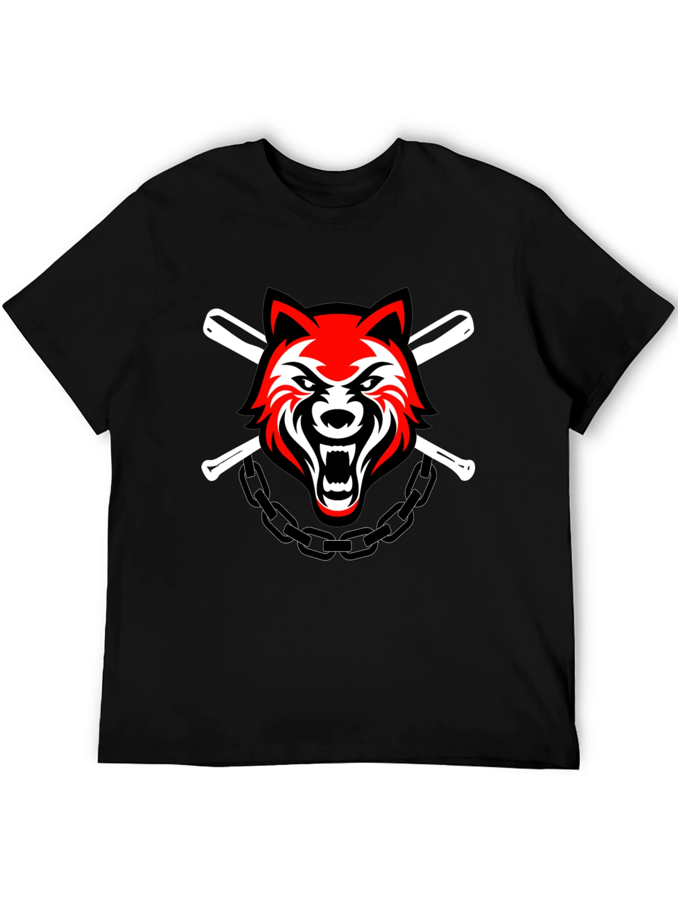 Black Wolf & Baseball Bats Graphic T-Shirt view 5