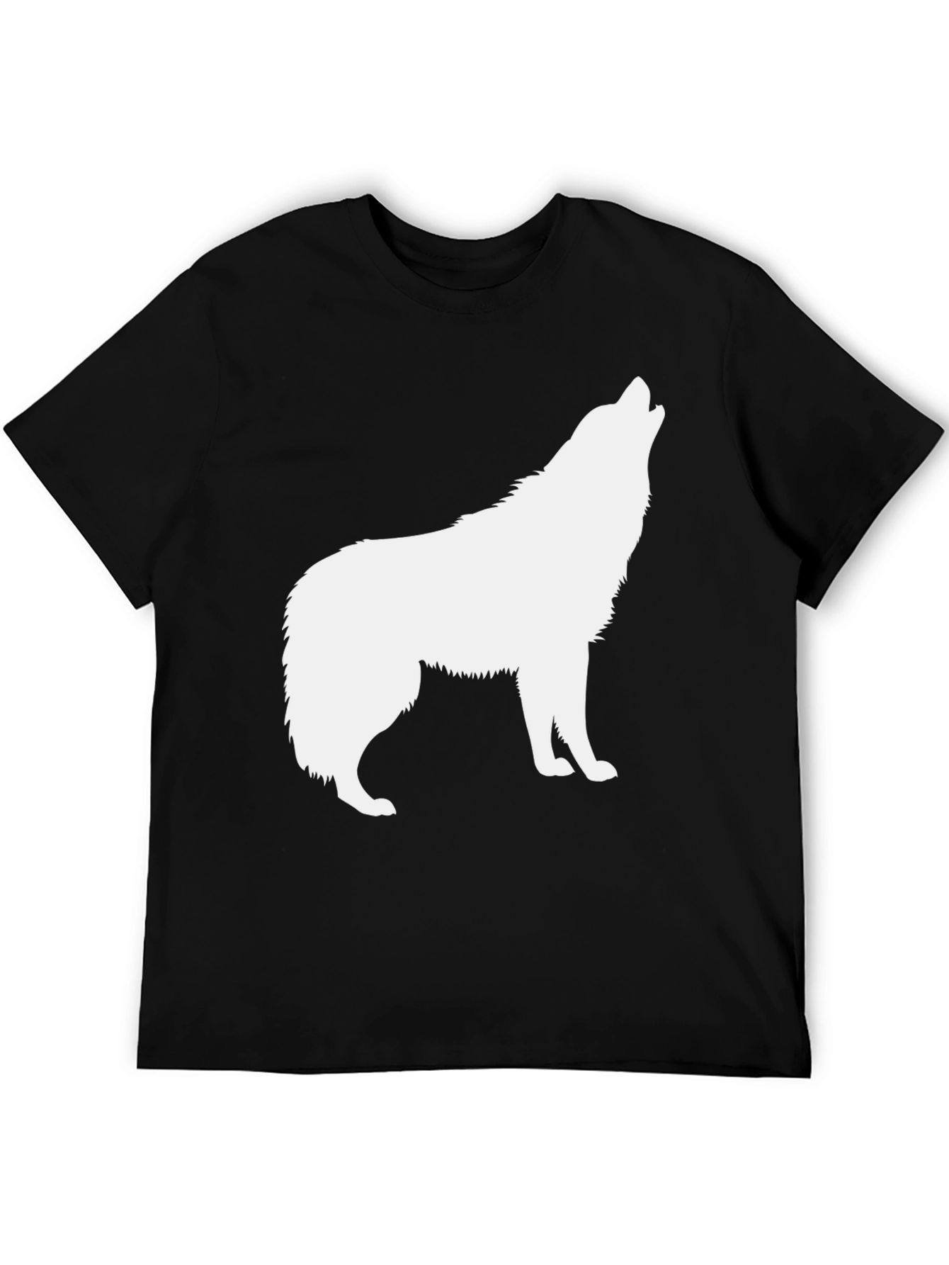 Black Men's Black T-Shirt with White Wolf Graphic view 5