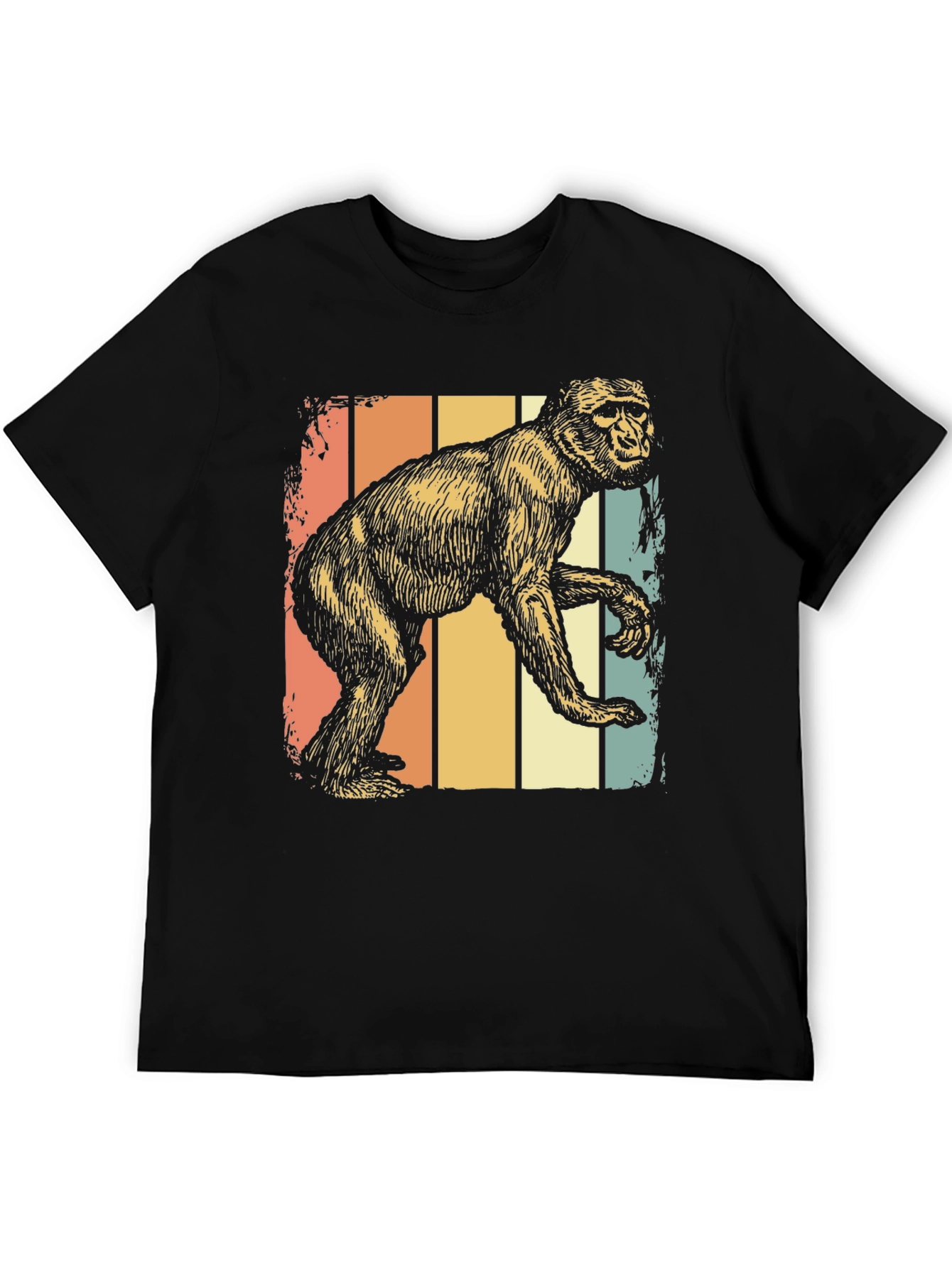 Black Retro Monkey Graphic Tee - Vintage Style Comfort view 5