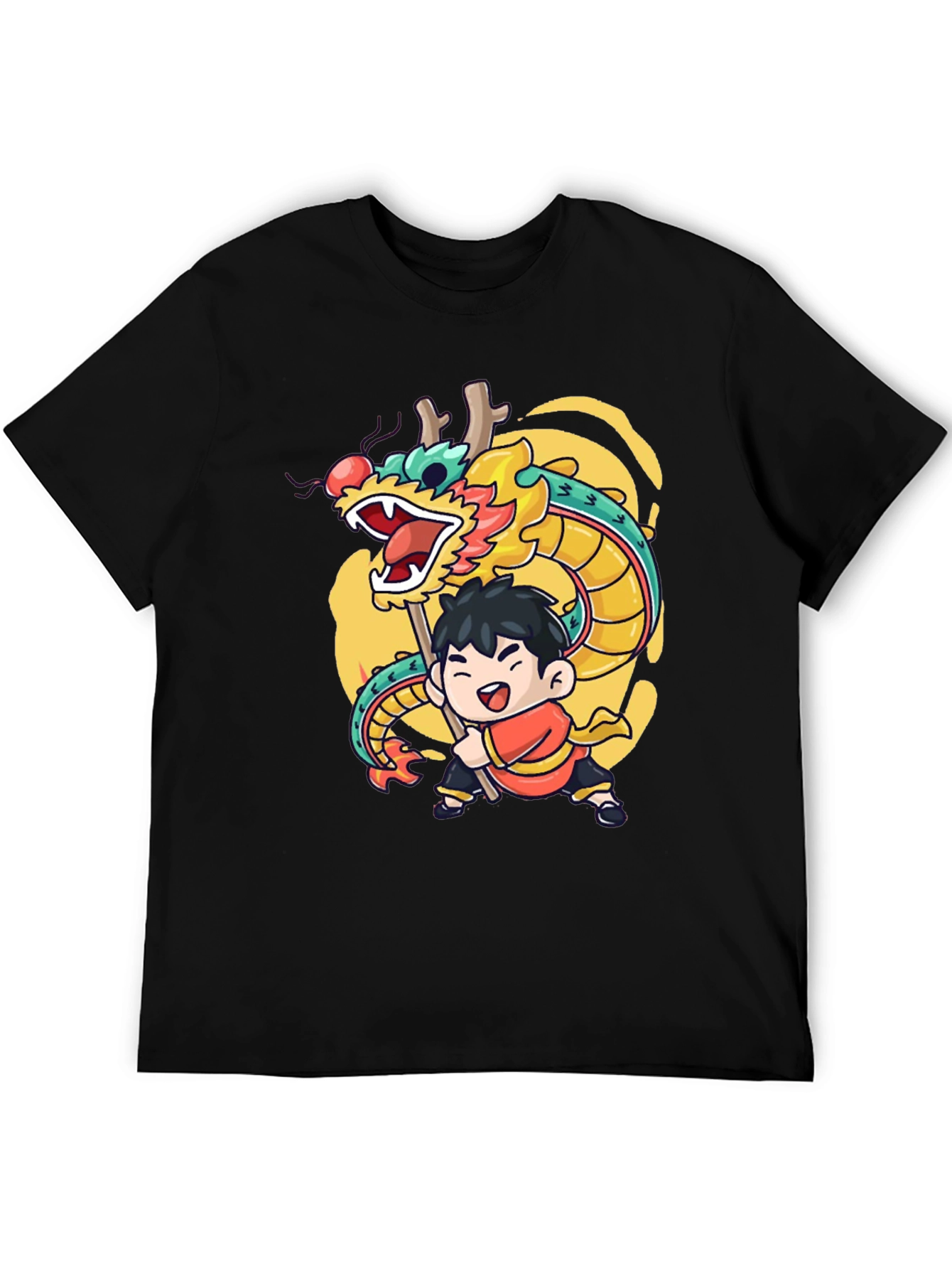 Black Dragon Dance Graphic Tee - Black Cotton Blend view 5