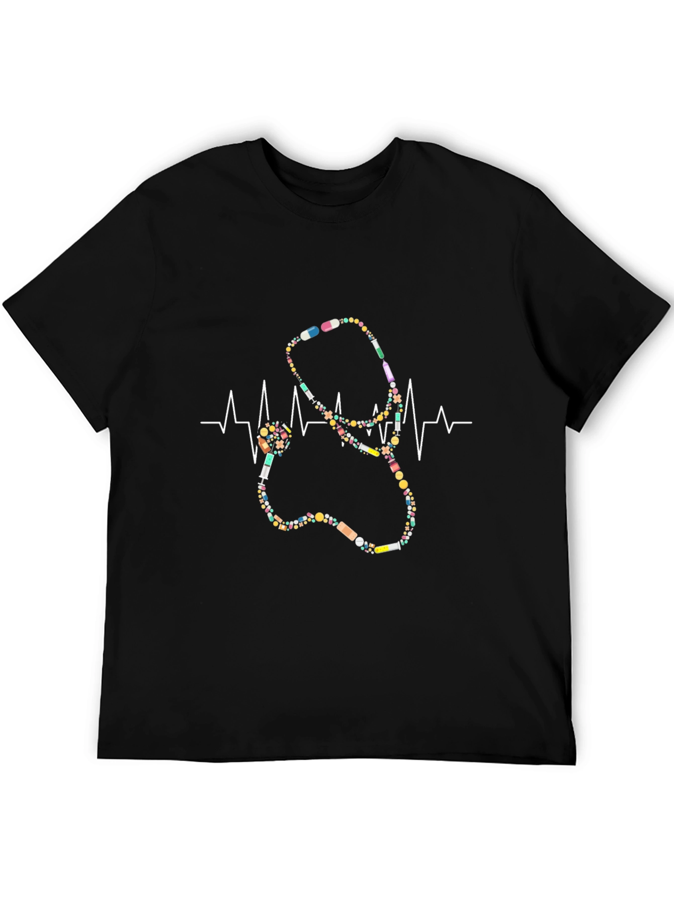 Black Pills Stethoscope ECG Heartbeat T-Shirt view 5