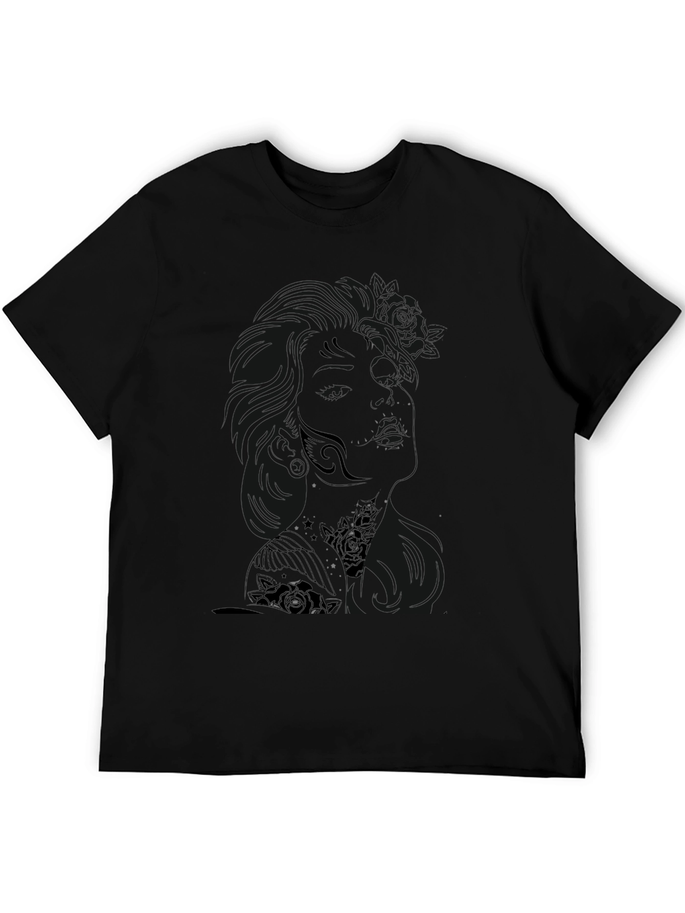 Black Men's Black Graphic Tee - Unicorn Design view 5