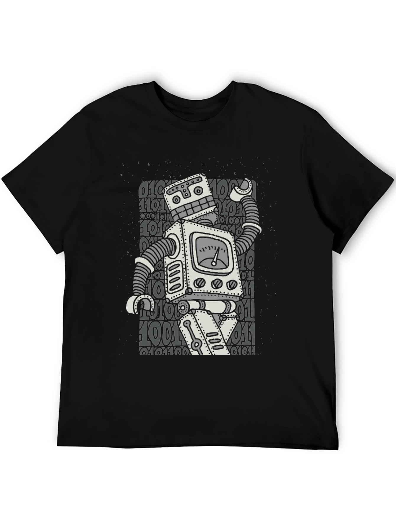 Black Retro Robot Graphic T-Shirt - Black Cotton Blend view 5