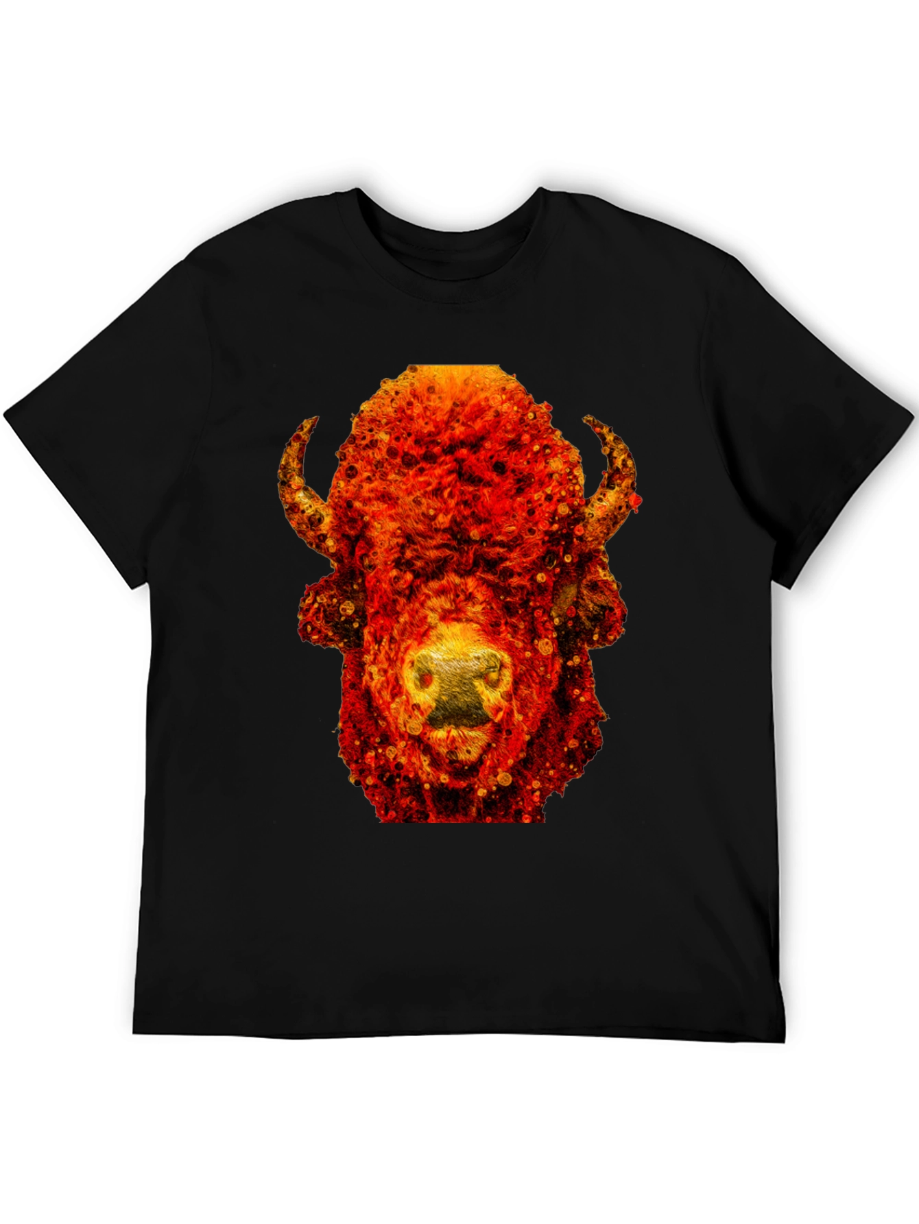 Black Fiery Bison Graphic Tee - Cool Animal Print T-Shirt view 5