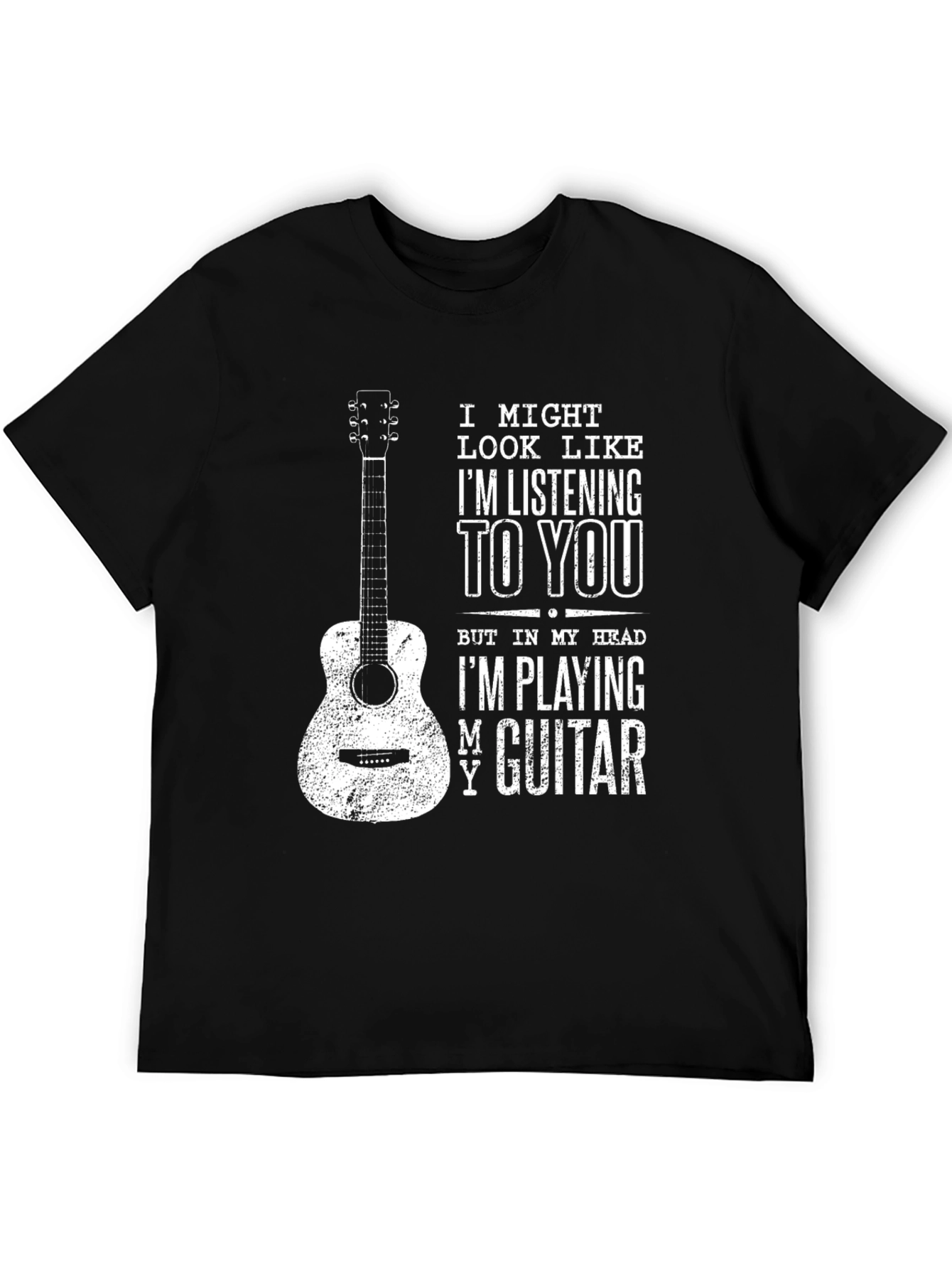 Black Guitar Player T-Shirt: I'm Playing My Guitar view 5