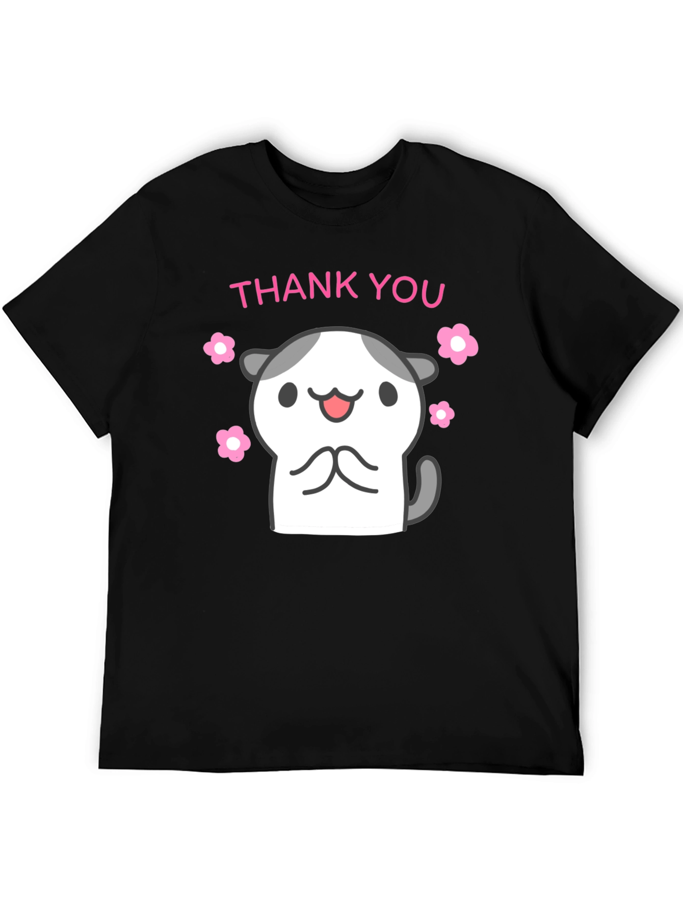 Black Cute Thank You Kitty Black T-Shirt view 5