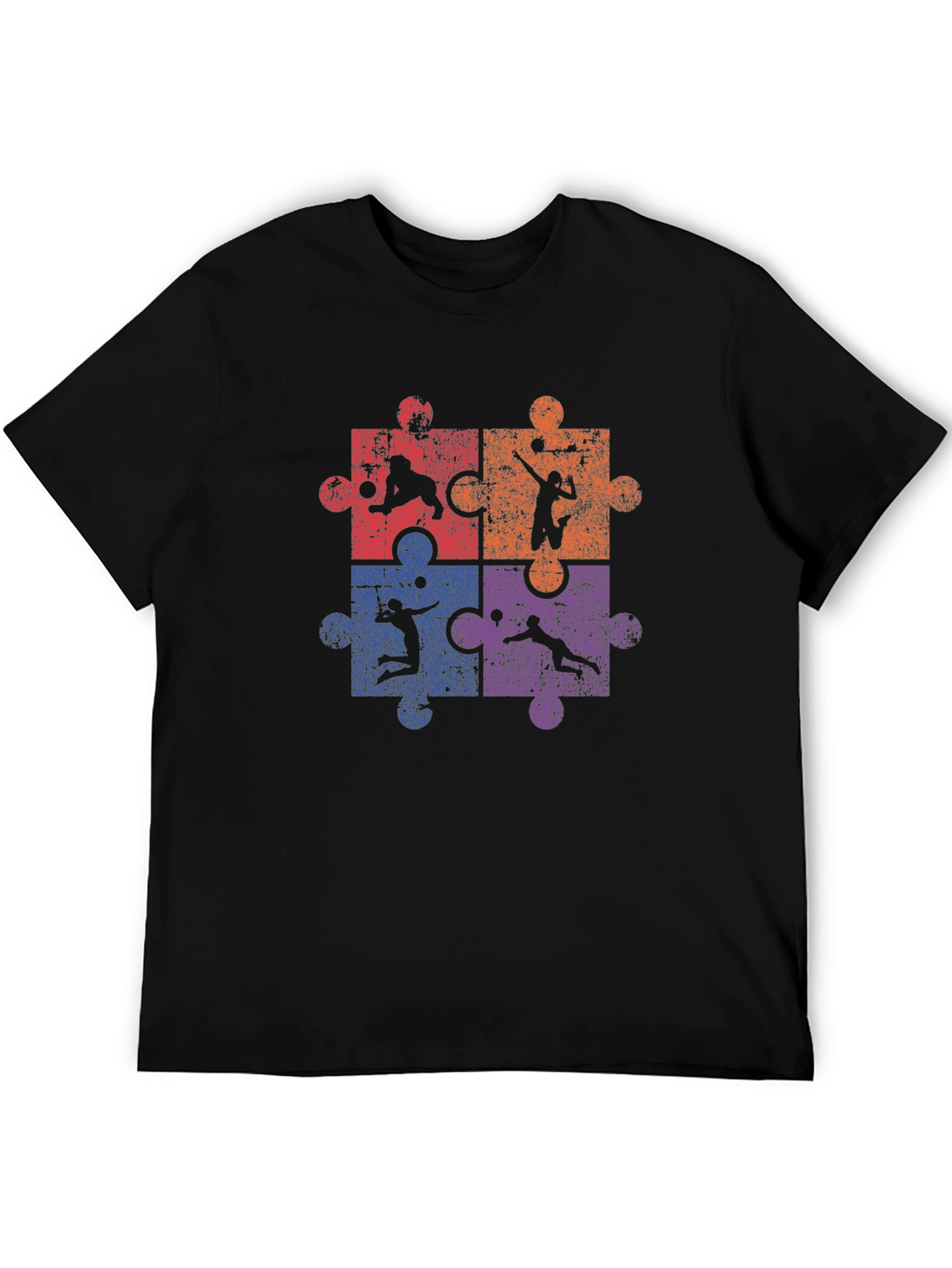 Black Volleyball Puzzle T-Shirt view 5