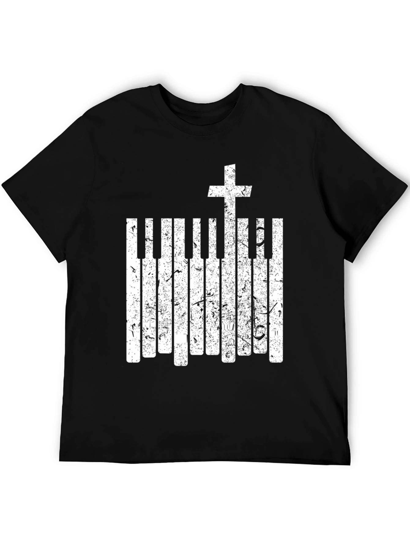 Black Piano Keys Cross Graphic Black T-Shirt view 5