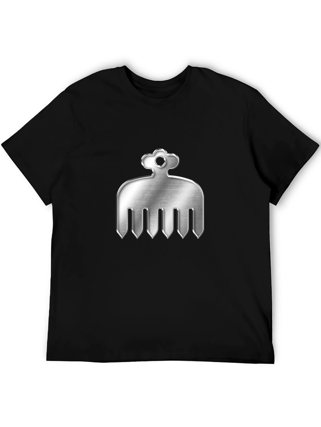 Black Mens Black T-Shirt with Silver Comb Design view 5