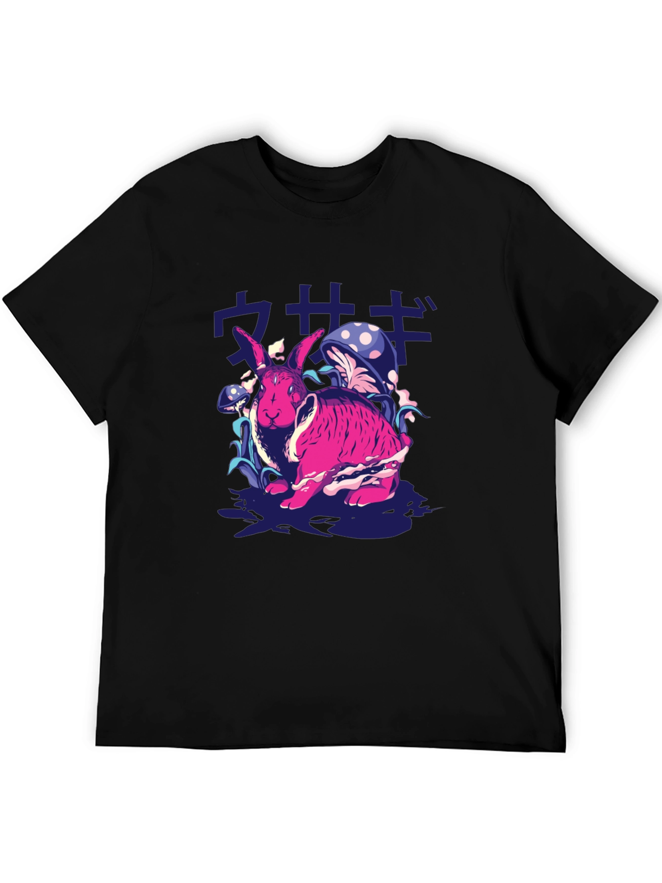 Black Rabbit & Mushroom Graphic T-Shirt - Unique Design view 5
