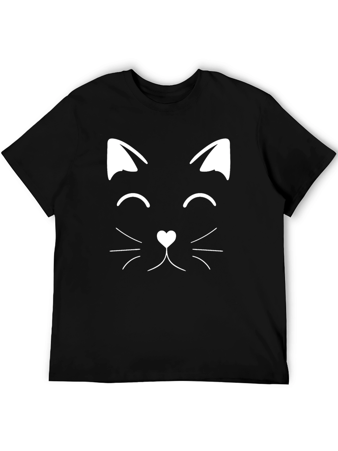 Black Cute Cat Face Graphic Tee - Black Cotton T-Shirt view 5