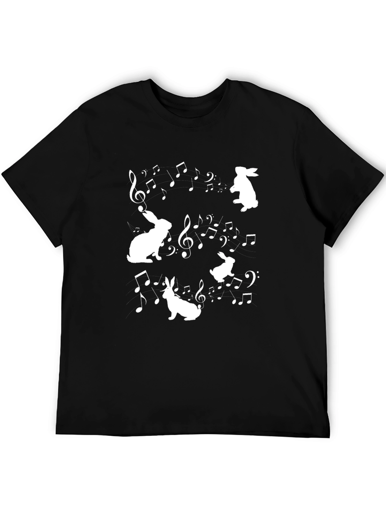 Black Musical Rabbits Graphic Tee - Black Cotton T-Shirt view 5