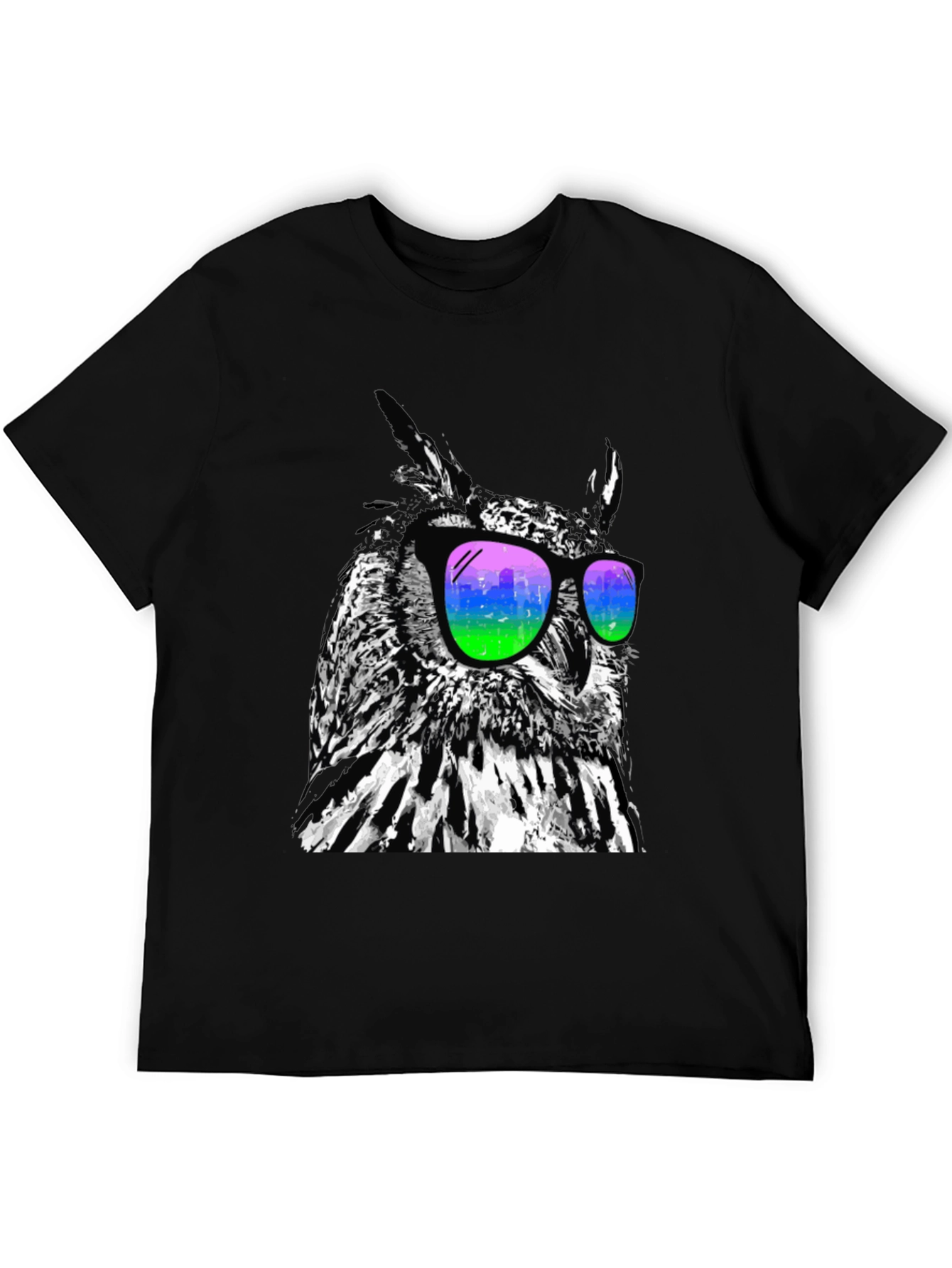 Black Cool Owl Graphic Tee - Stylish Bird Sunglasses T-Shirt view 5