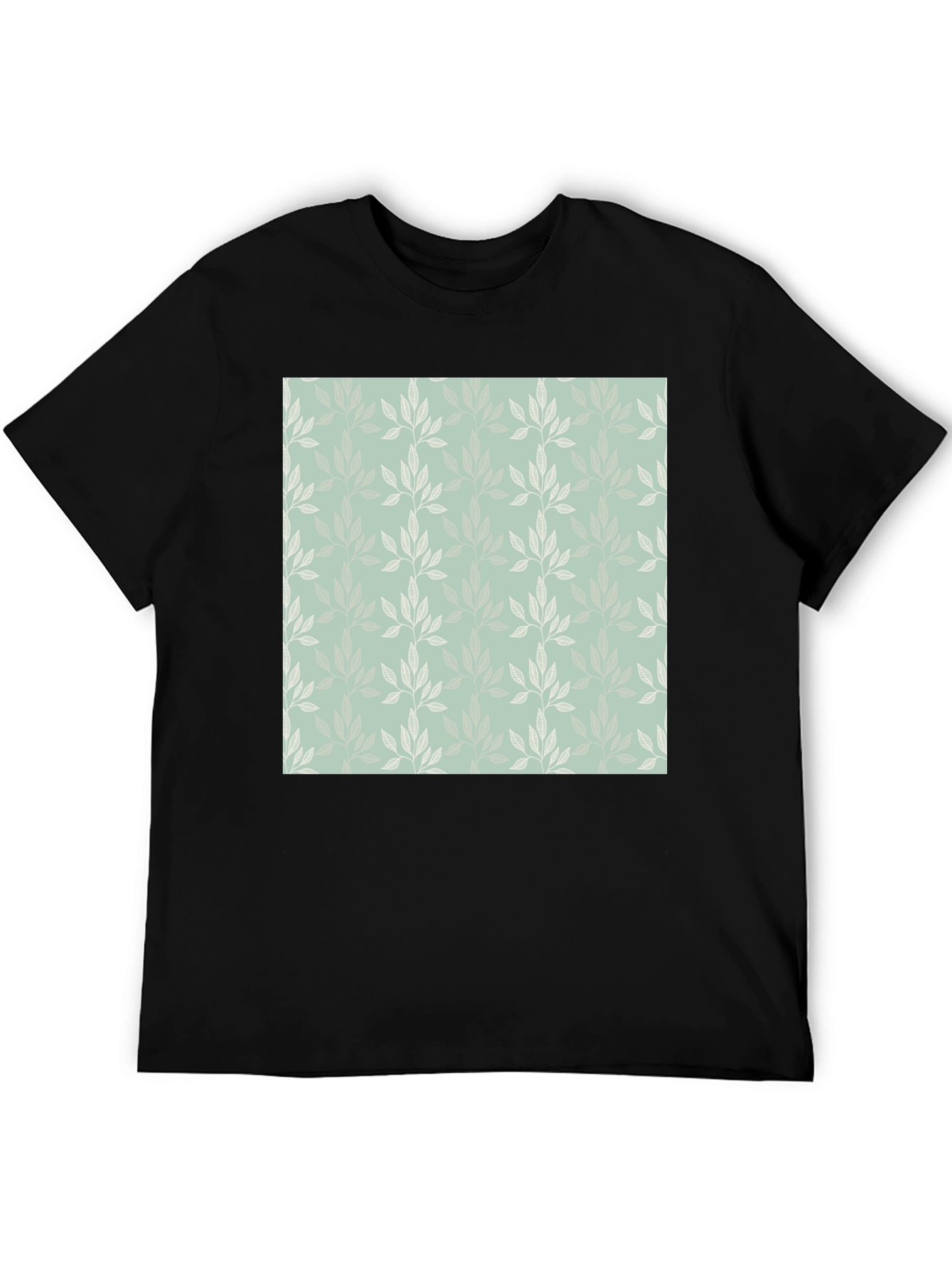 Black Leaf Pattern Graphic Black Tee view 5