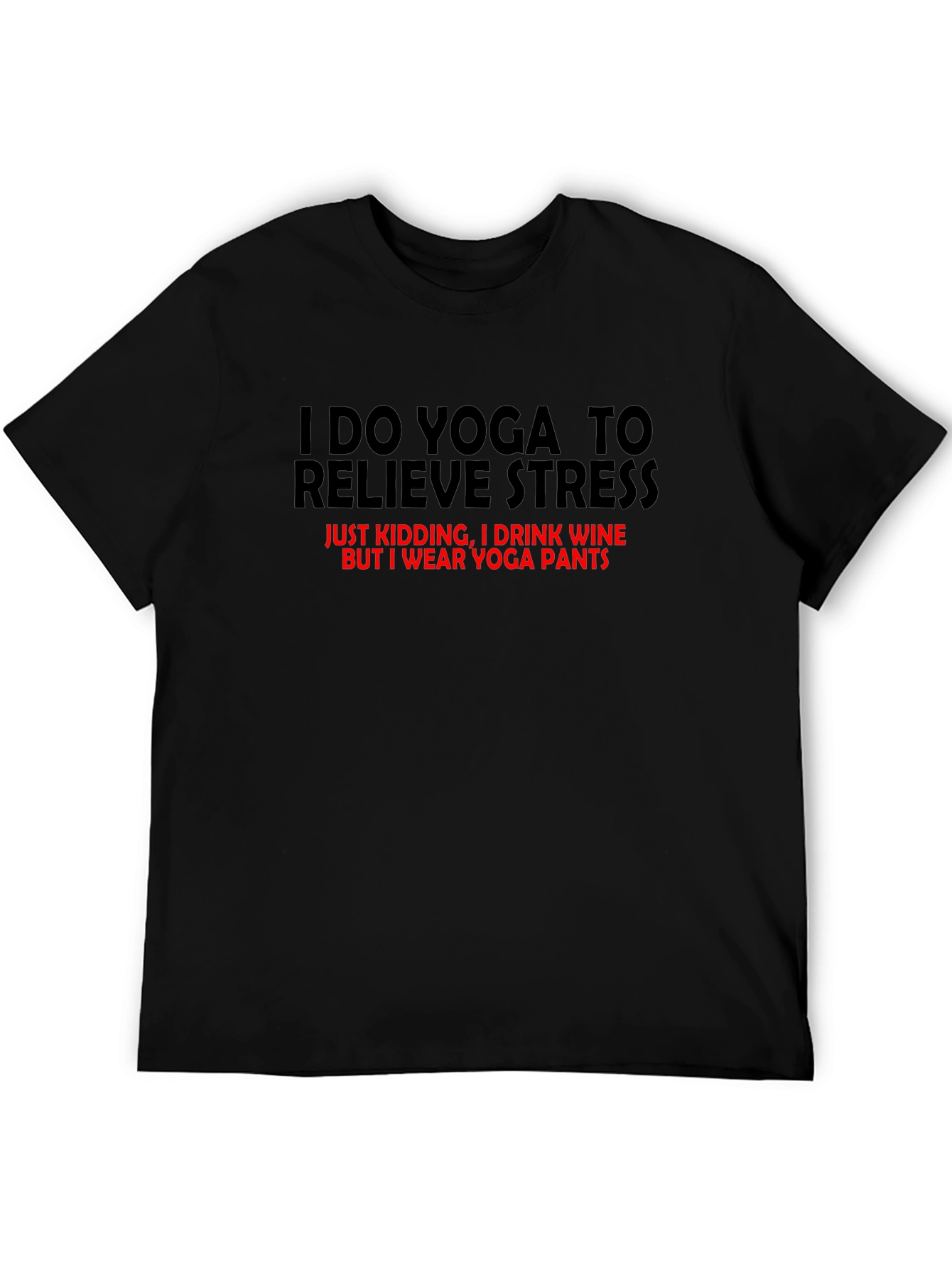 Black Funny Yoga Wine T-Shirt: Relieve Stress in Comfort view 5