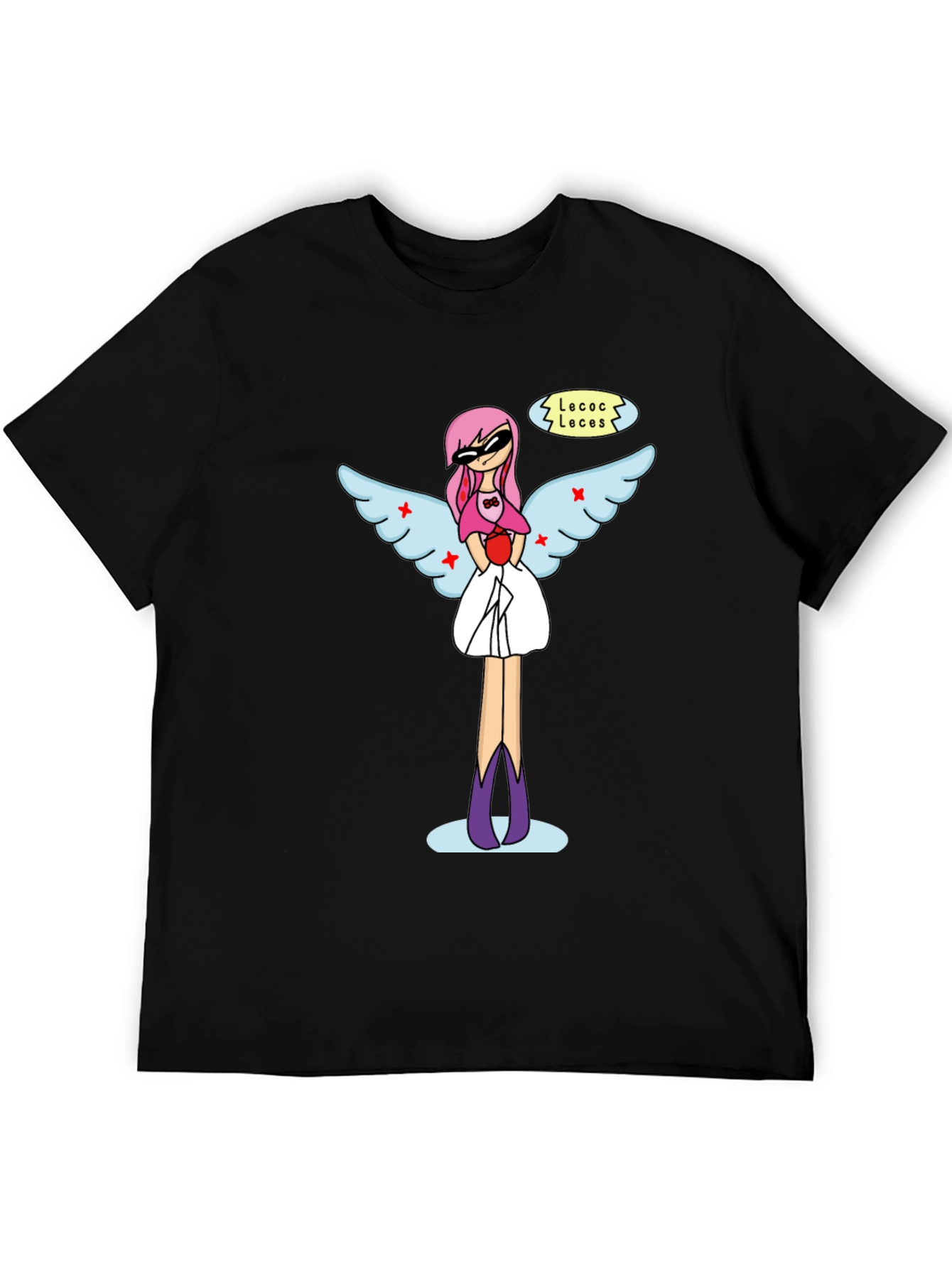 Black Whimsical Angel Graphic Tee - Black Cotton Blend view 5