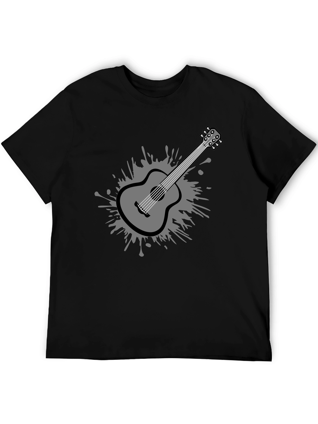 Black Stylish Guitar Graphic Tee - Black Cotton Blend view 5