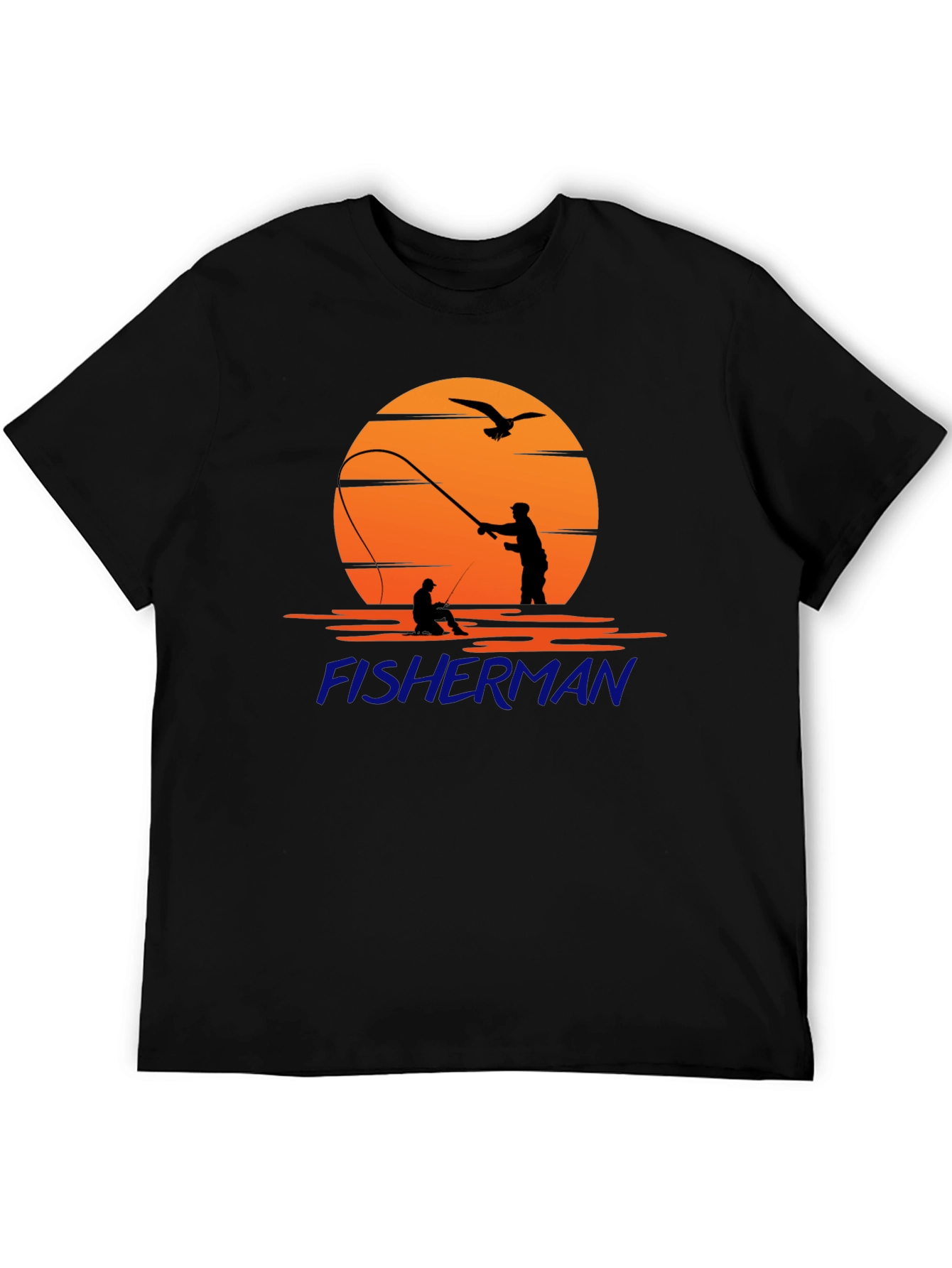 Black Fisherman Silhouette Graphic T-Shirt - Unisex Black Tee view 5