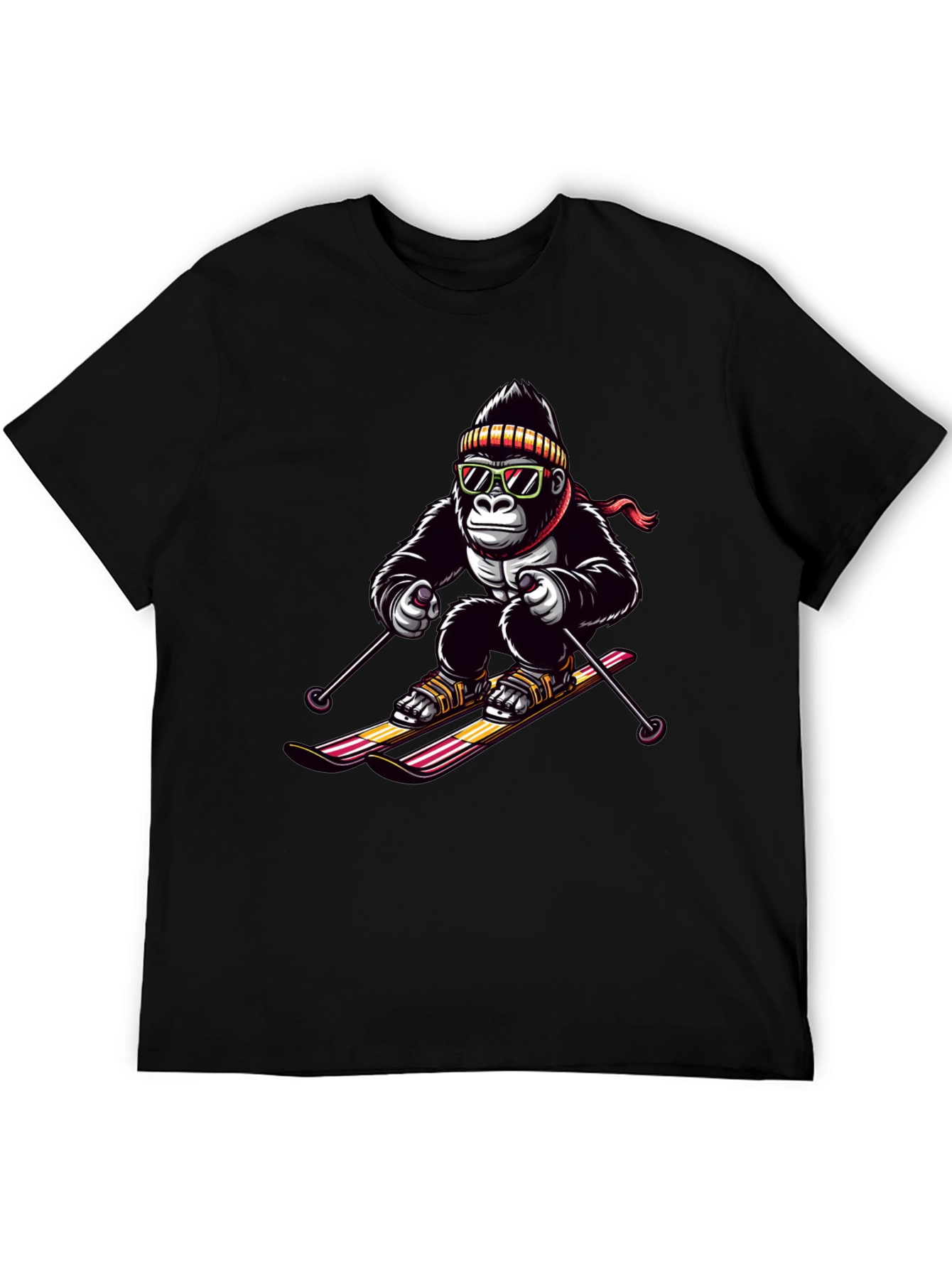 Black Gorilla Skiing Graphic Tee - Cool Novelty Design view 5