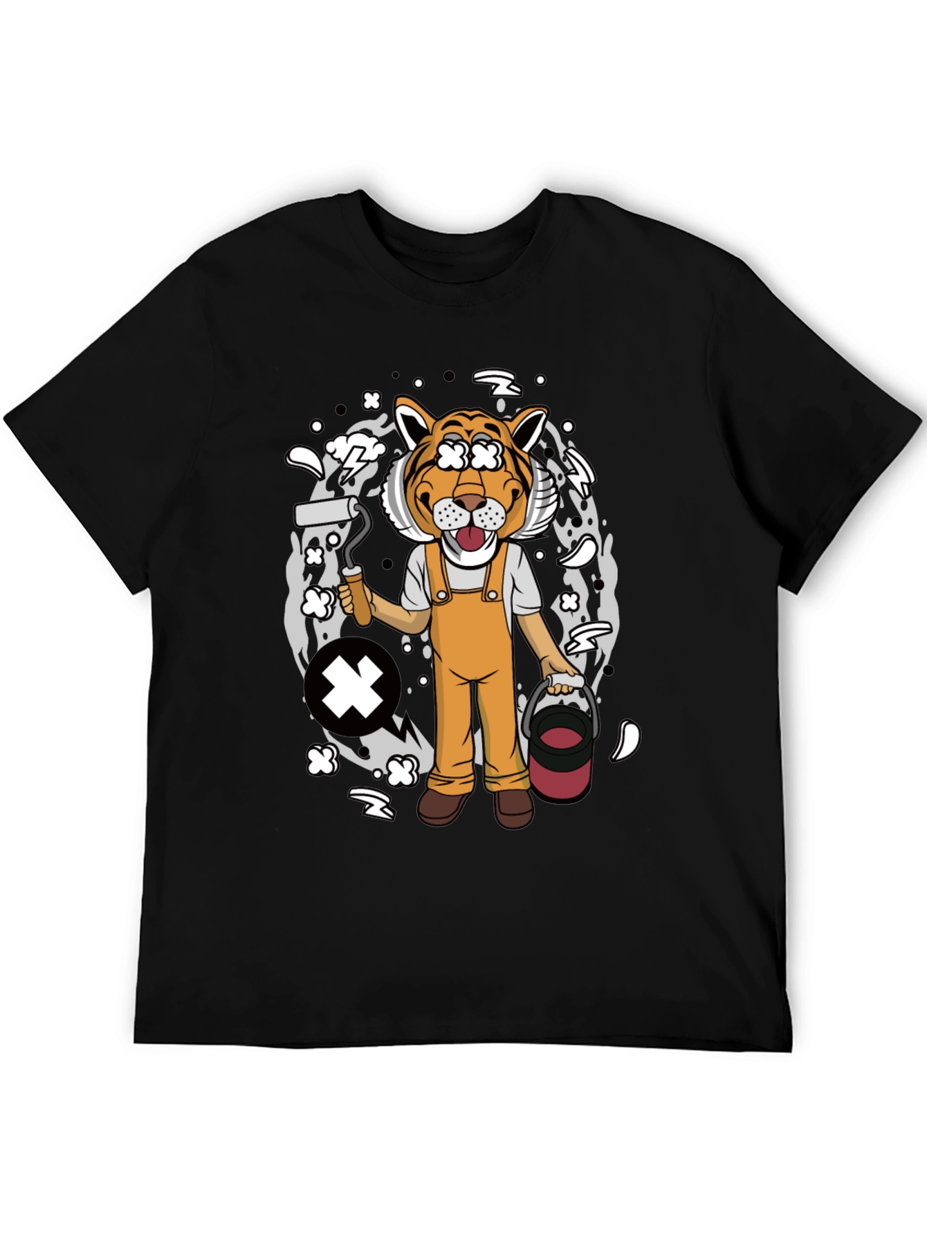 Black Tiger Painter Graphic Tee - Black Cotton Blend Shirt view 5