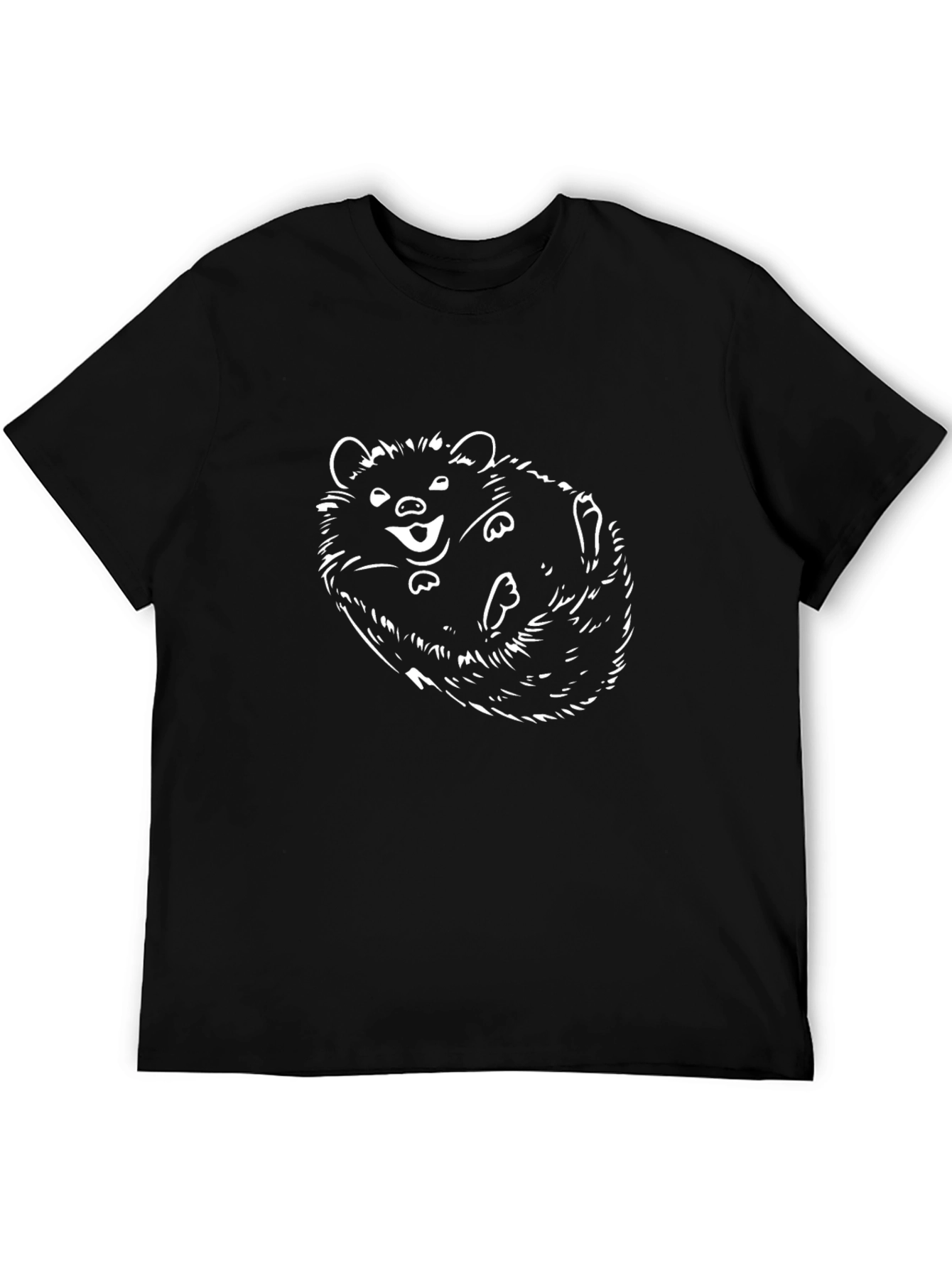 Black Cute Hedgehog Graphic Black T-Shirt view 5