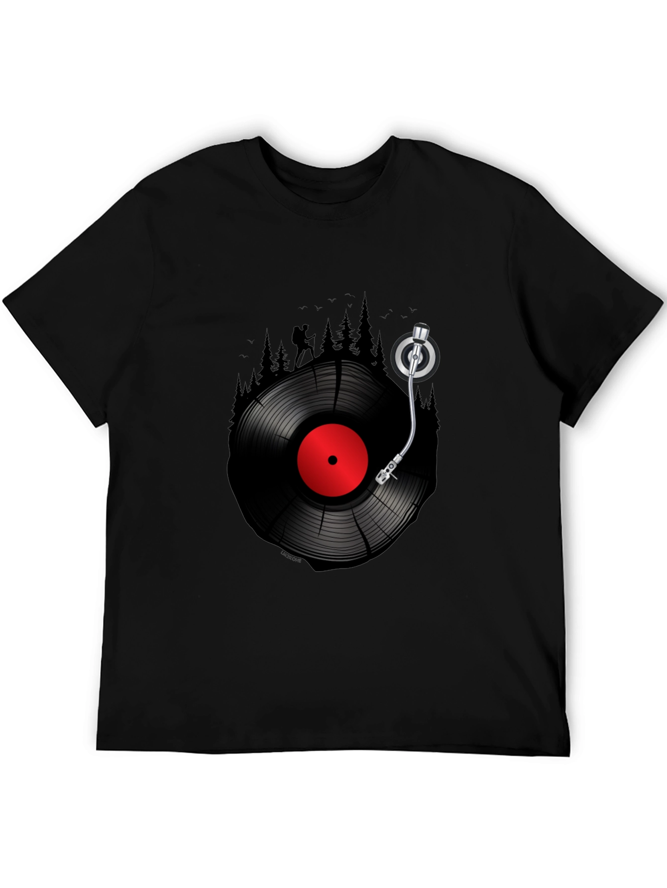 Black Hiking Vinyl Record T-Shirt - Music Lover Tee view 5