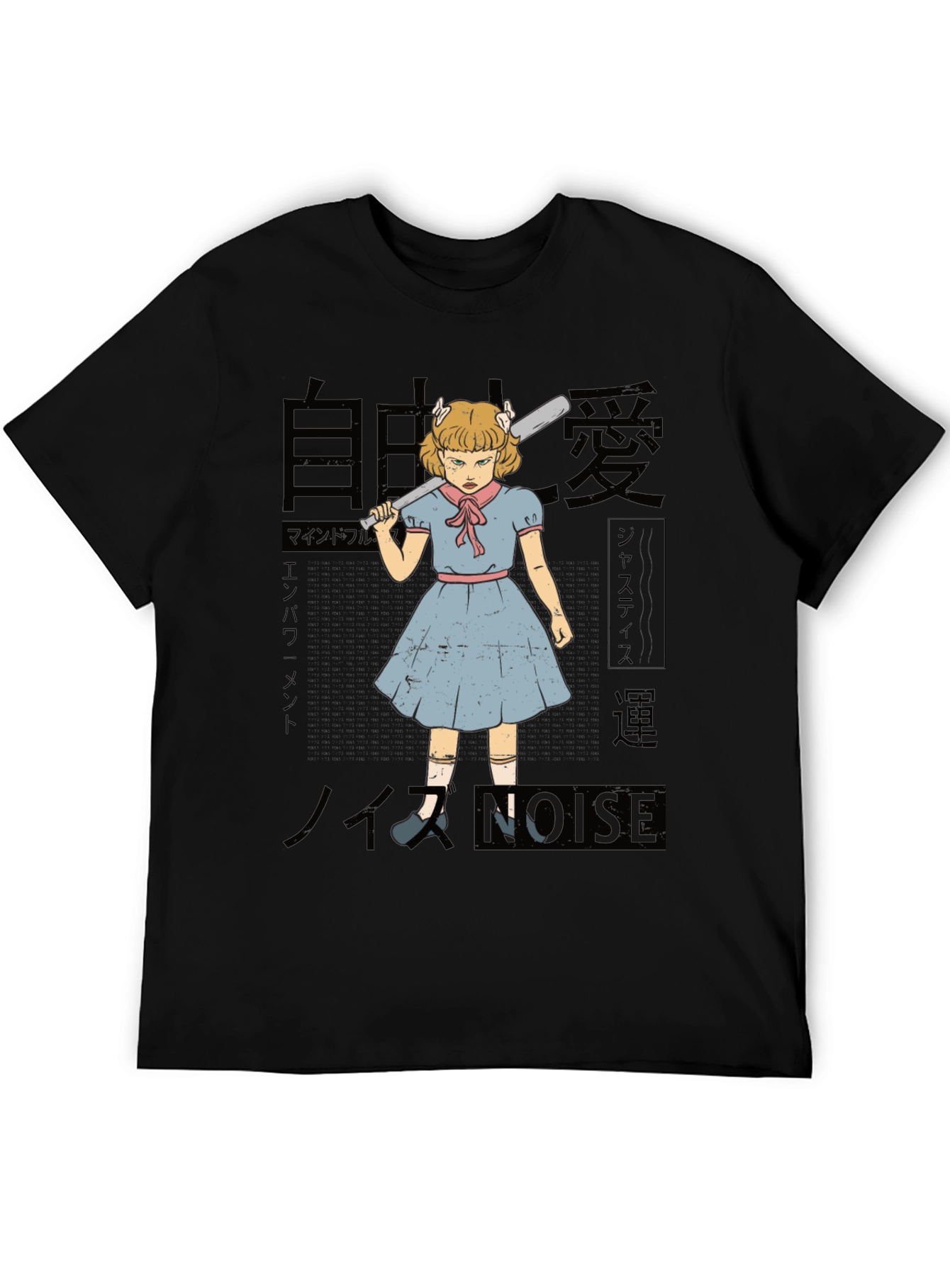Black Retro Anime Girl with Baseball Bat Graphic Tee view 5