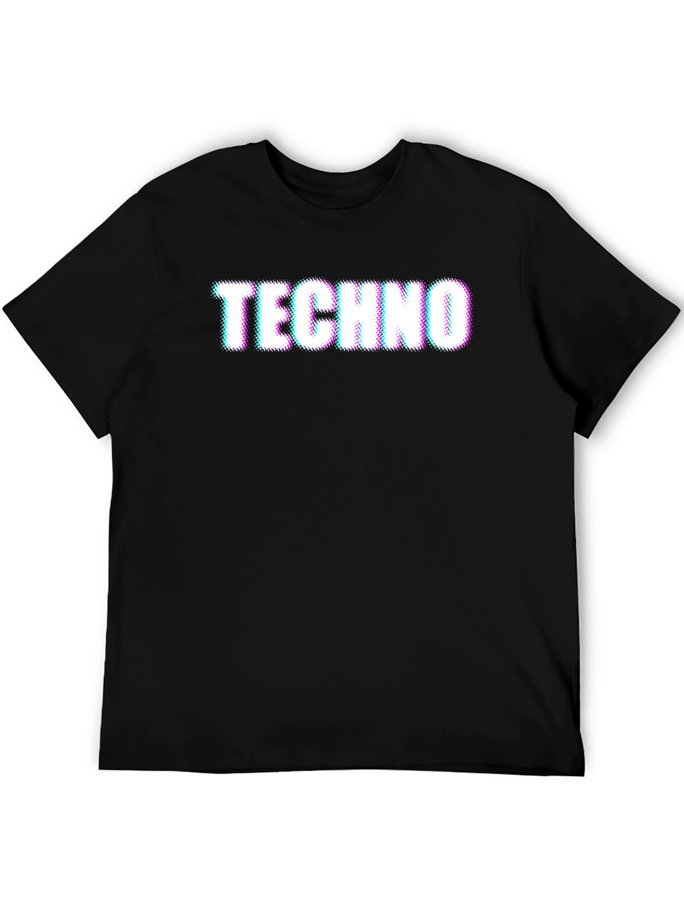 Black Techno Glitch Style Black T-Shirt view 5